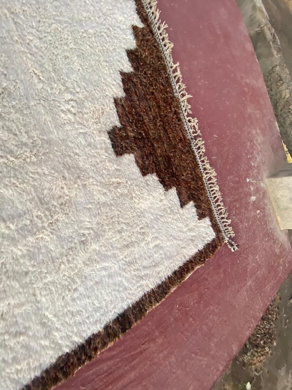 Large Moroccan Shaggy Rug, Brown & Cream Chevron Pattern, High Pile Wool (300x200cm) photo vintage