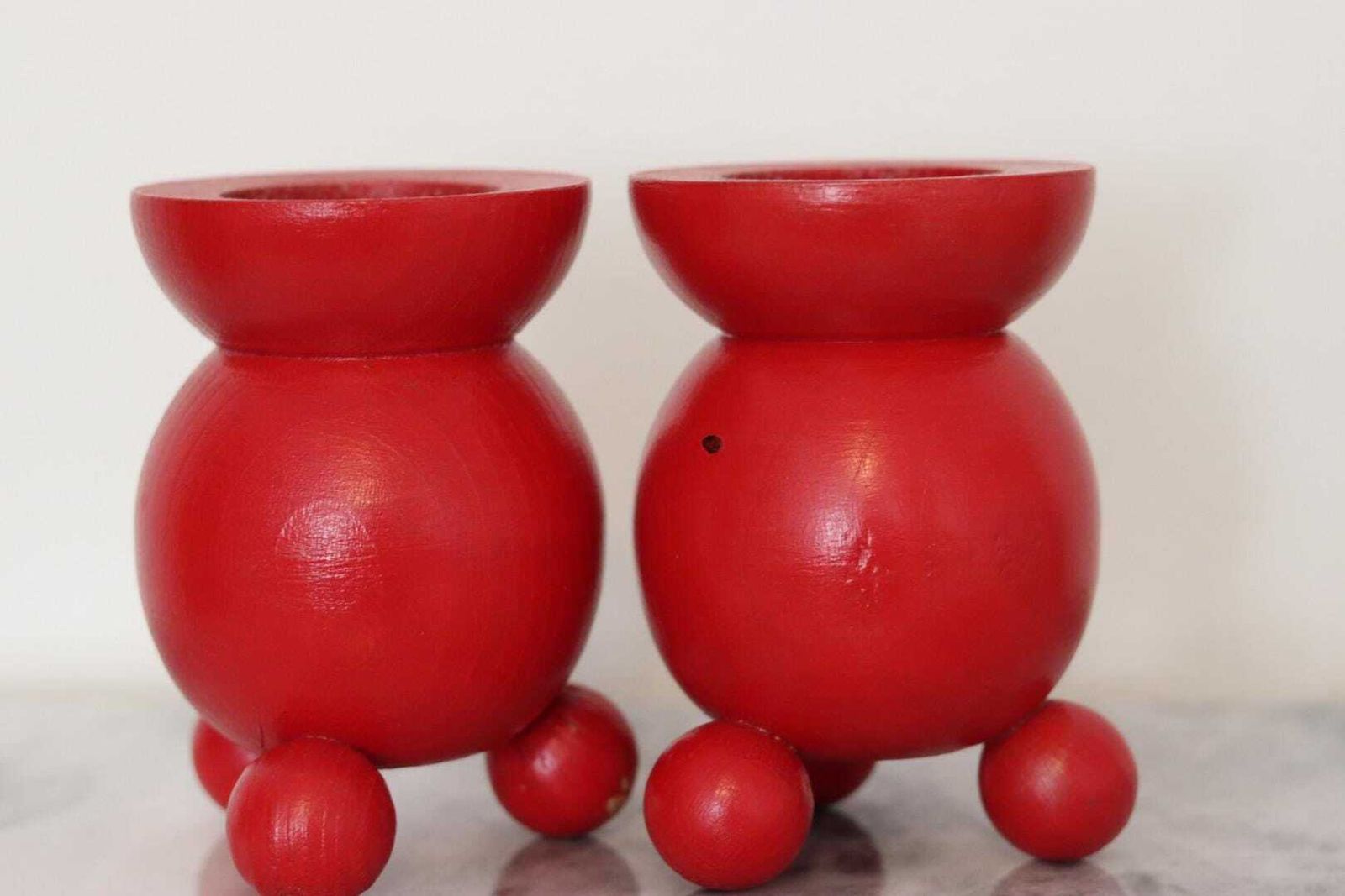 Pair Of Swedish Dala Ball Candle Holder