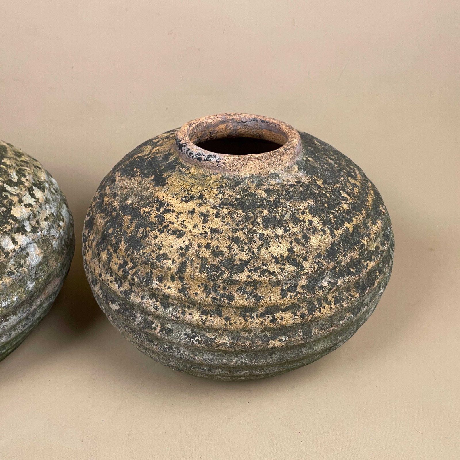Pair Rustic Clay Pots Weathered Earthenware Vessels Wabi Sabi Primitive Decor Natural Handmade Pottery Home Accent Textured Indoor Outdoor photo Home Decor