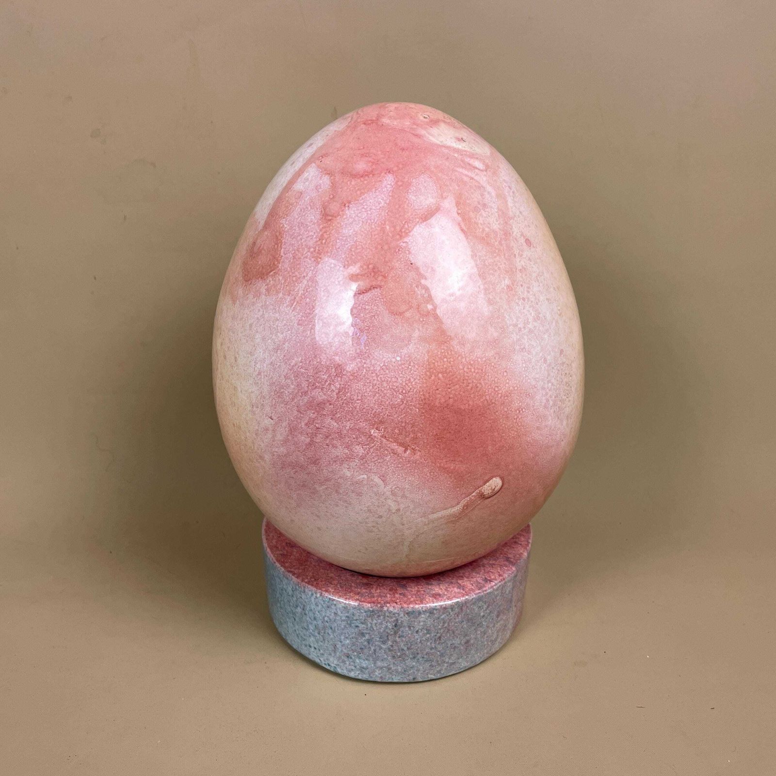 Large Ceramic Egg Sculpture Pink Raku Style Glazed Art Ornament With Stand Modern Studio Pottery Egg Decor Pastel Home Accent Contemporary photo vinterior