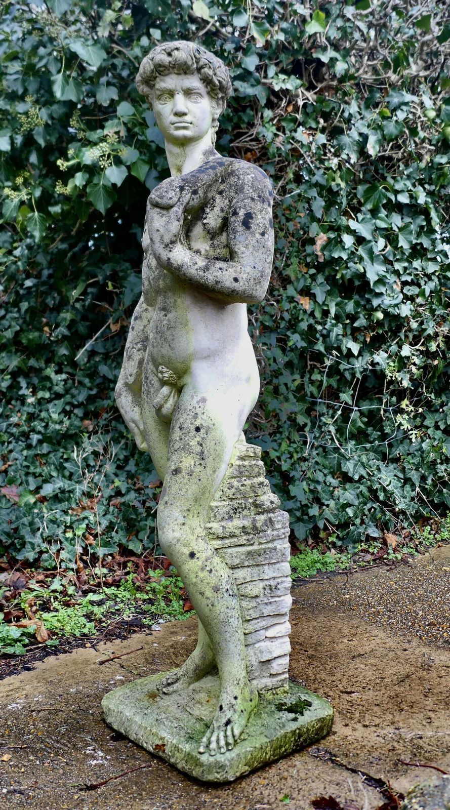 Weathered Cast Statue Of Michelangelo's David A Lovely Piece For The Garden photo furniture