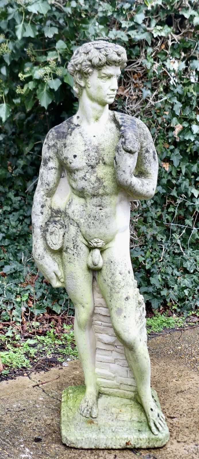 Weathered Cast Statue Of Michelangelo's David A Lovely Piece For The Garden photo buy