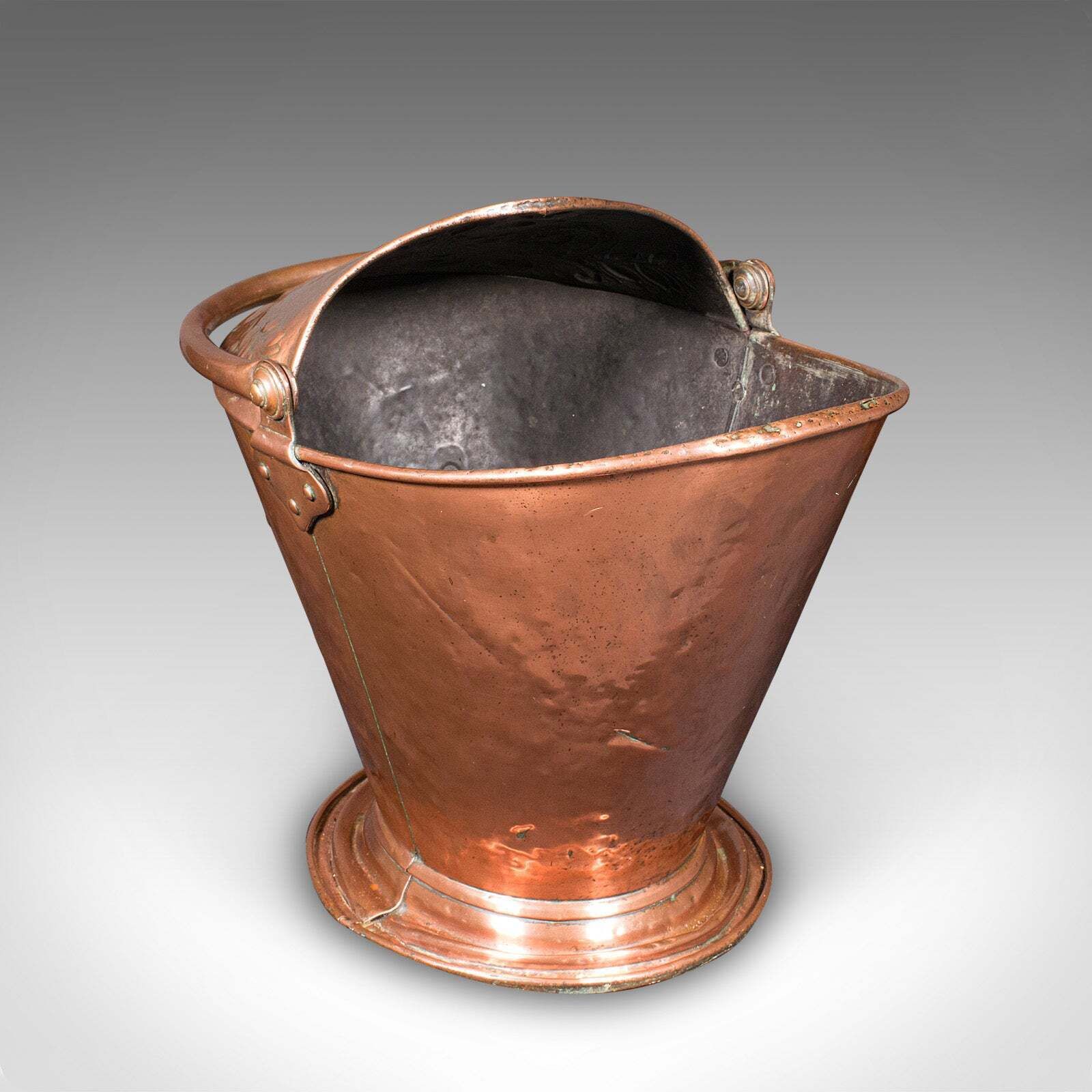 Antique Fireplace Coal Scuttle, English Copper, Basket, Art Nouveau, Victorian photo furniture