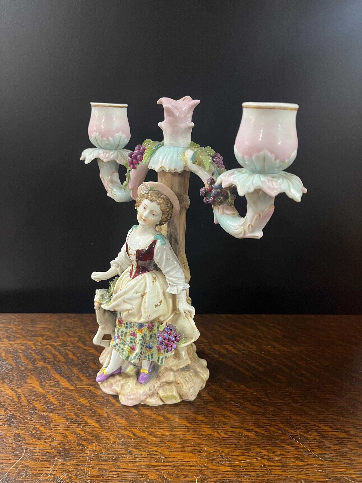 Antique German 19th C Sitzendorf 2 Branch Porcelain Candelabras photo vinterior