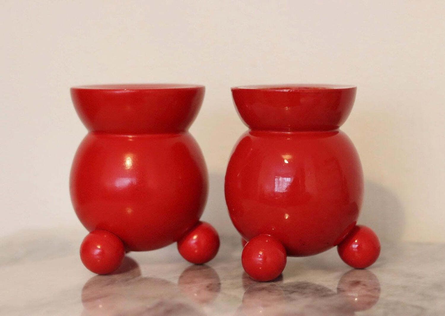 Pair Of Swedish Dala Ball Candle Holders
