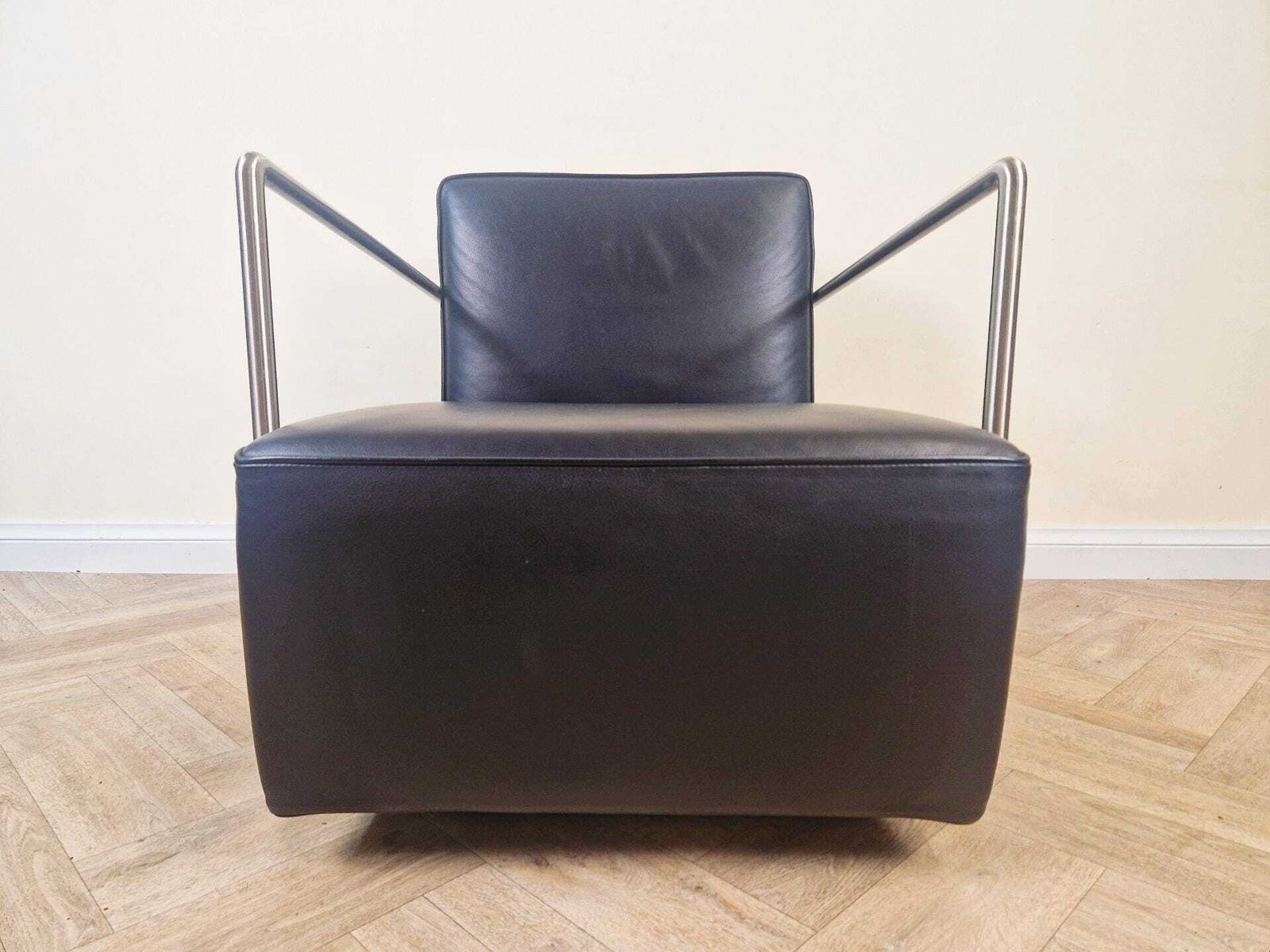 Antonio Citterio For Flexform Abc Model Leather & Chrome Reclining Lounge Chair With Ottoman photo for sale