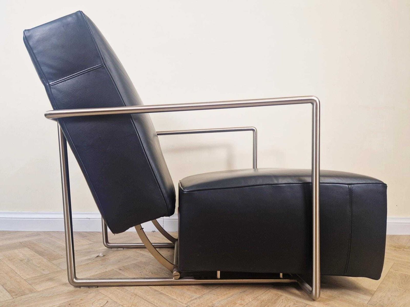 Antonio Citterio For Flexform Abc Model Leather & Chrome Reclining Lounge Chair With Ottoman photo vintage