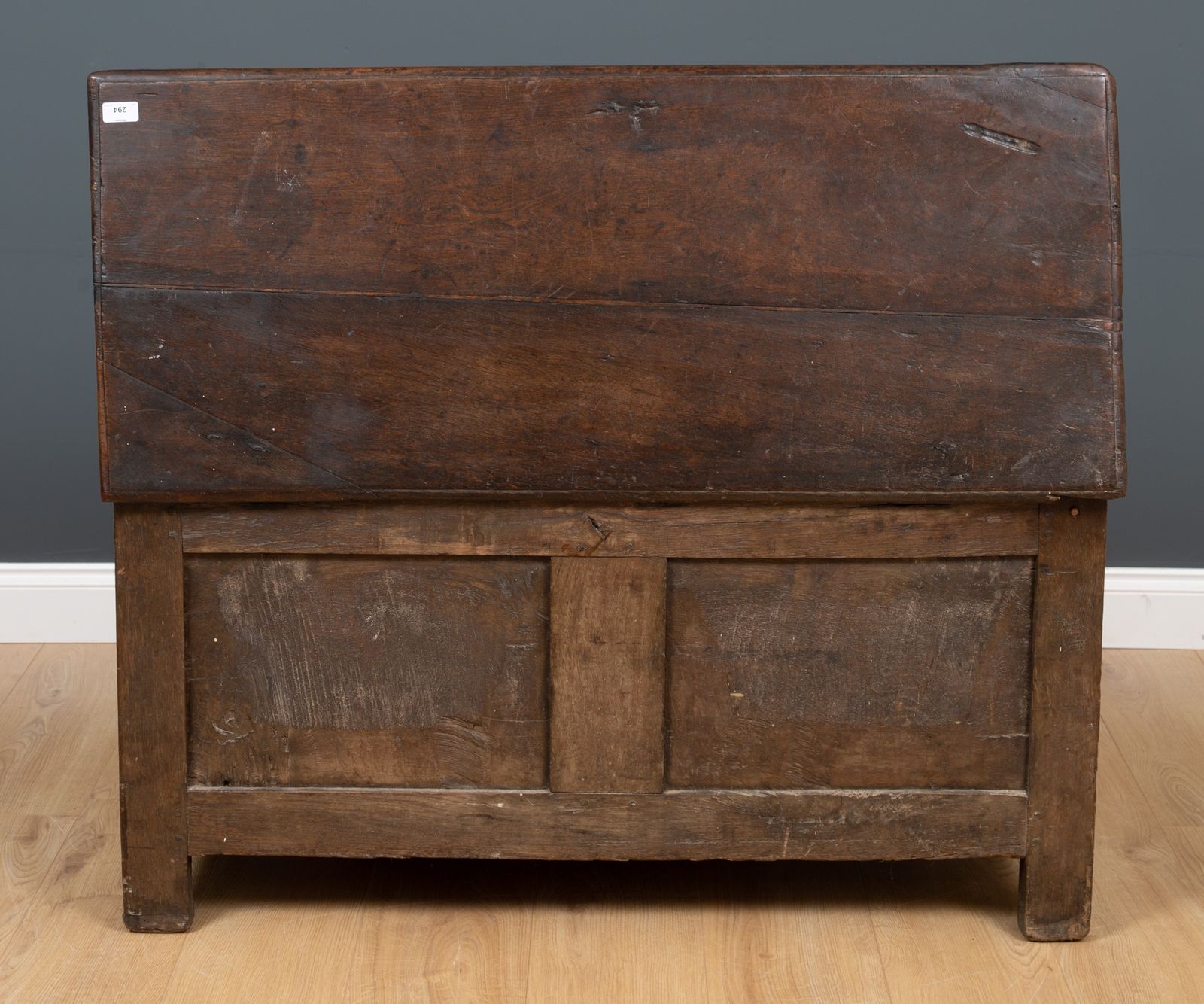 An 18th Century Oak Chest With Two Panelled Front And Fitted With A Candle Box Within photo 350.0