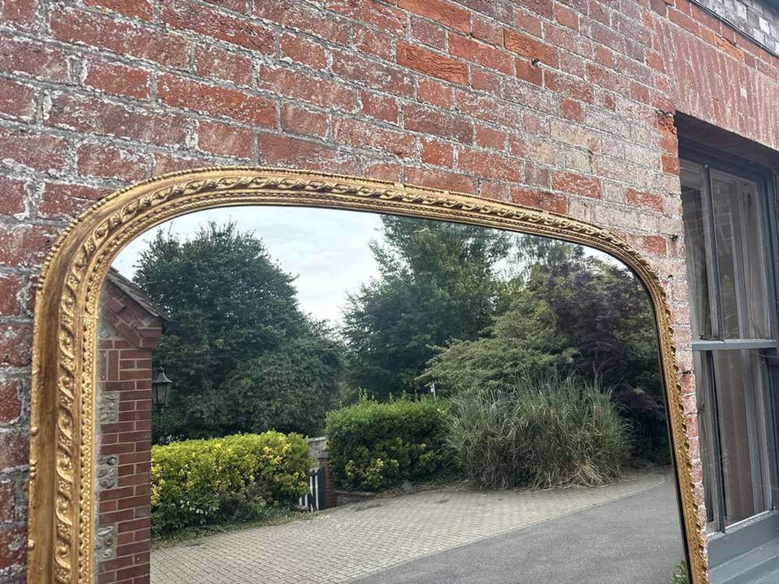A Spectacular Extra Large Antique English 19th C Arched Top Gilt Overmantle Mirror. photo vinterior