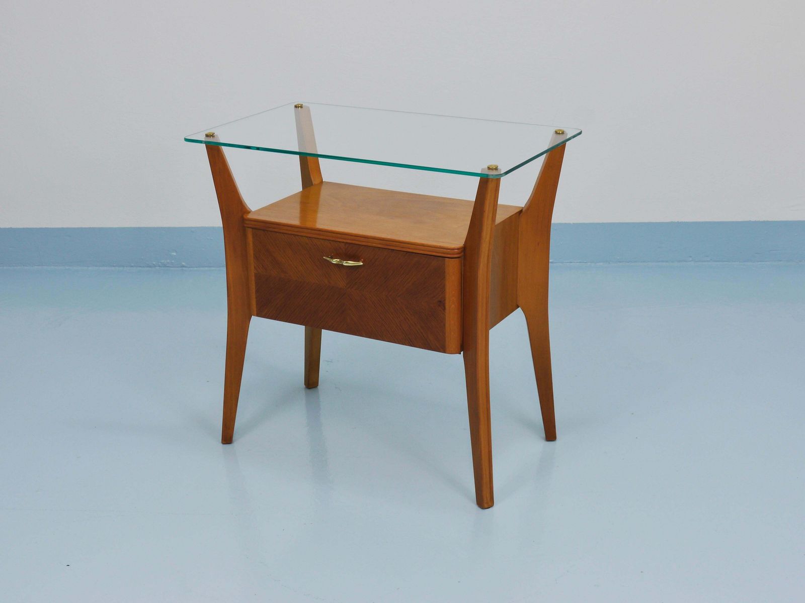 Furniture Gio Ponti Maple & Walnut Nightstand Table, La Permanente Mobili Cantù, 1940s photo
