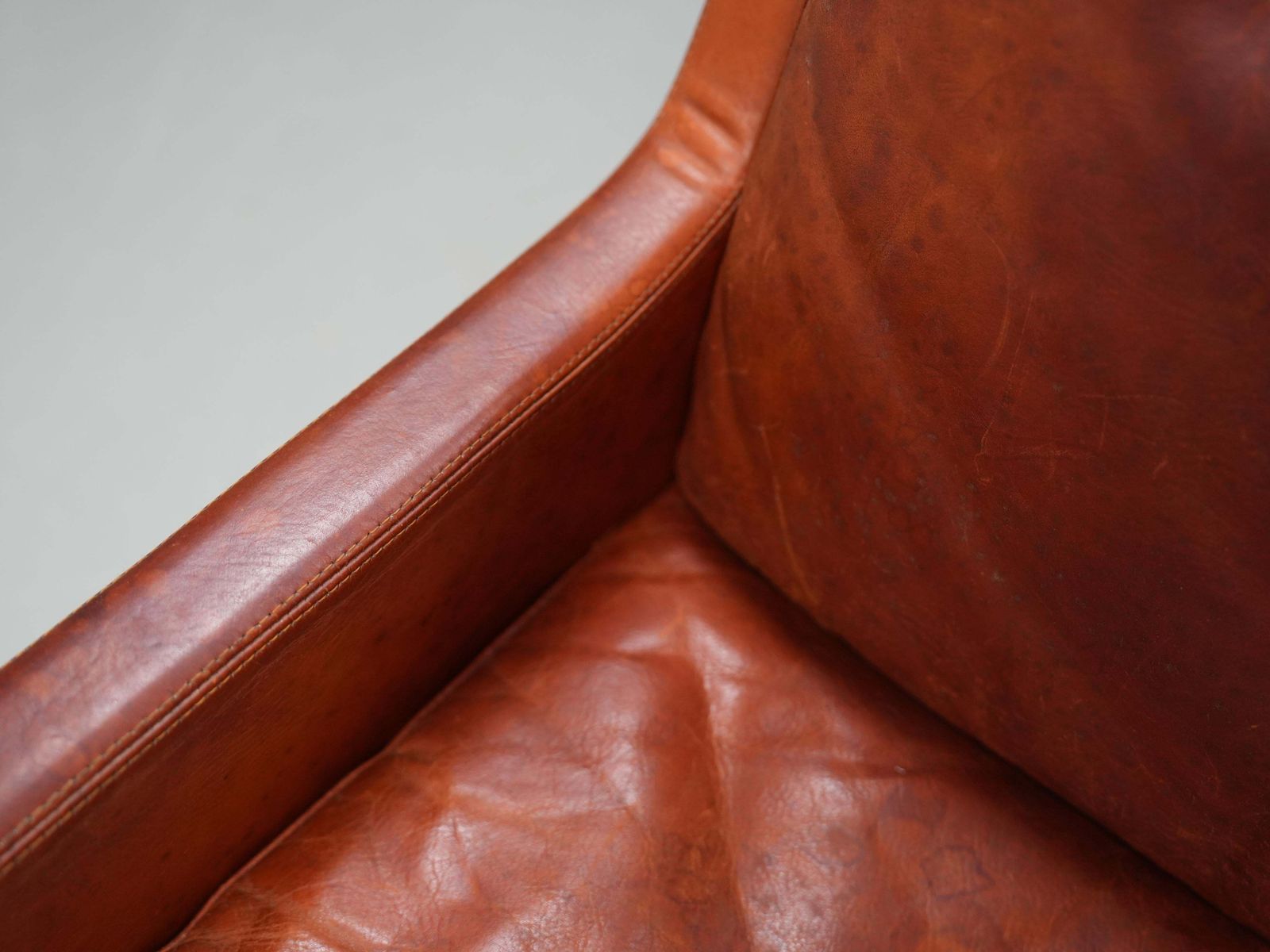 Kai Lyngfeldt Larsen 2 Seat Sofa In Cognac Patinated Leather, Denmark, 1960’s photo vintage