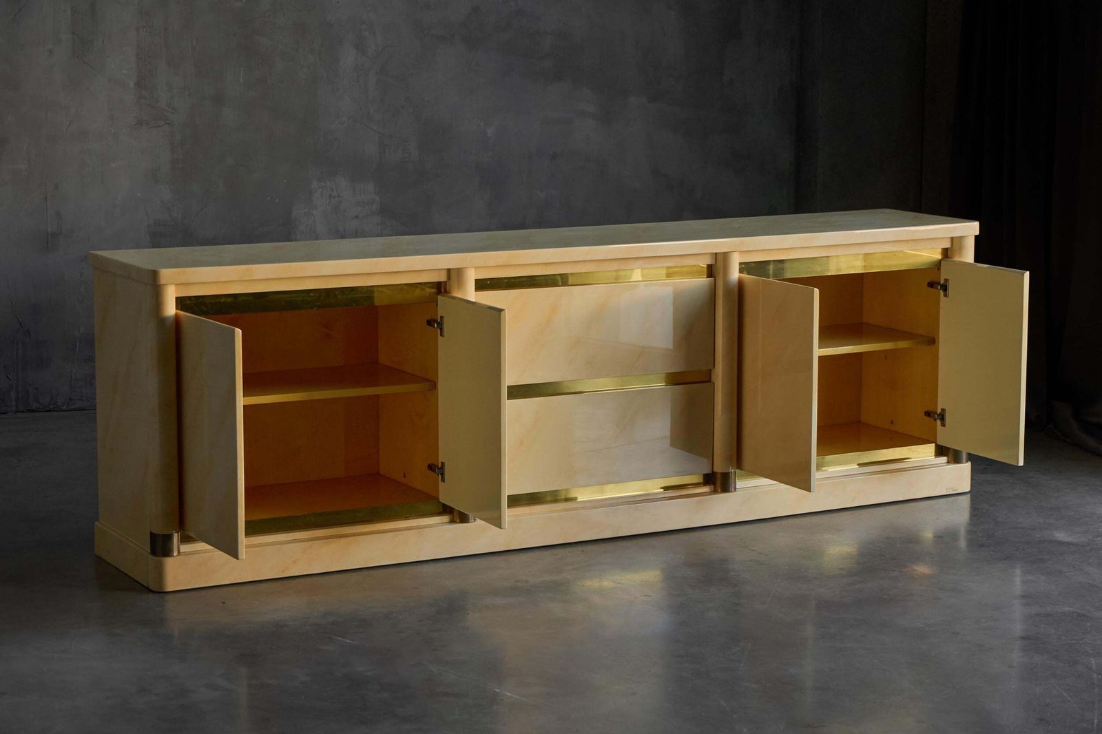 Faux Marble Lacquered Sideboard By Jean Claude Mahey, France, 1970s photo Furniture
