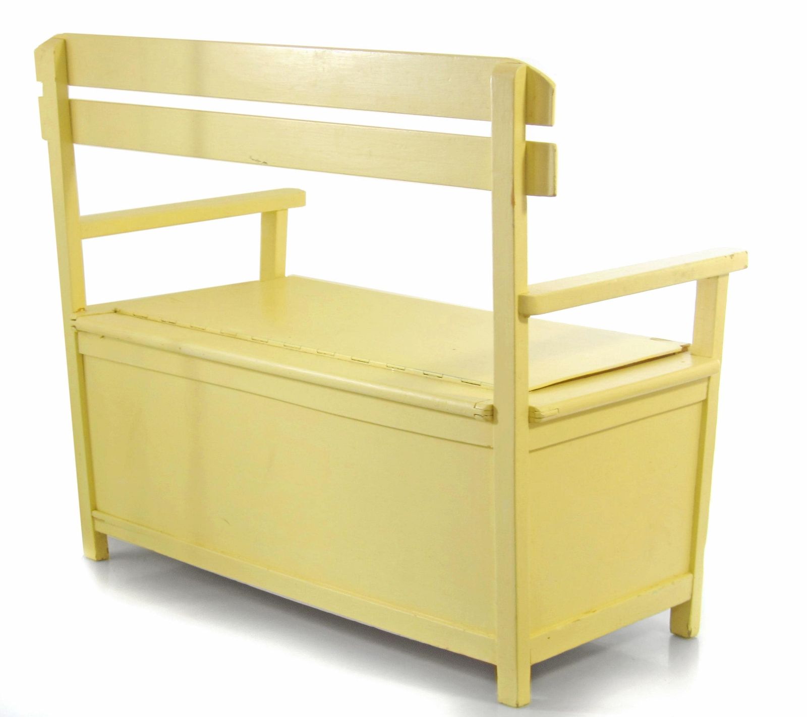 Vintage Wooden Kiddie Bench With Storage – Baby & Kids Furniture – Light Yellow photo 523.0