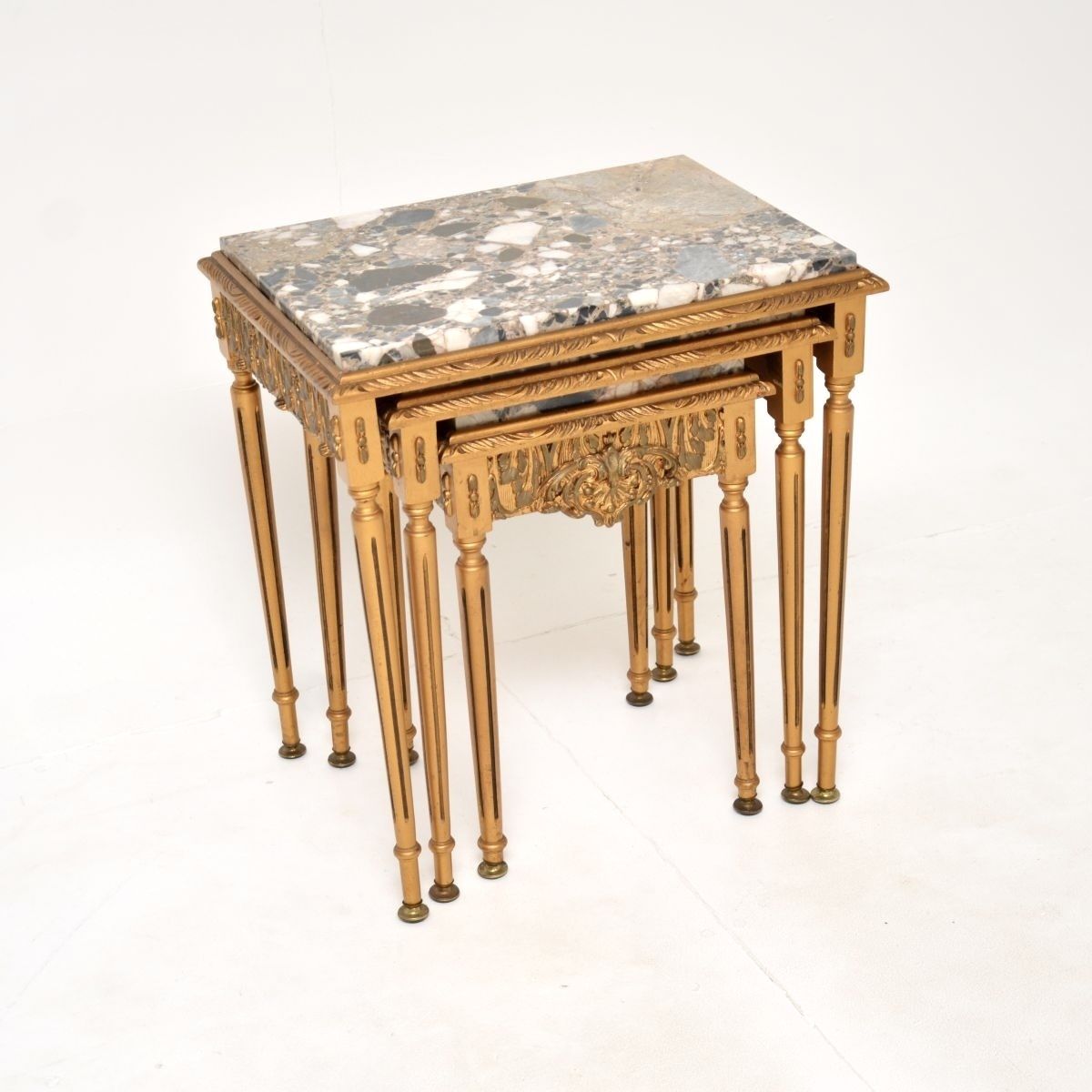 Antique French Gilt Wood Marble Top Nest Of Tables photo 709.0