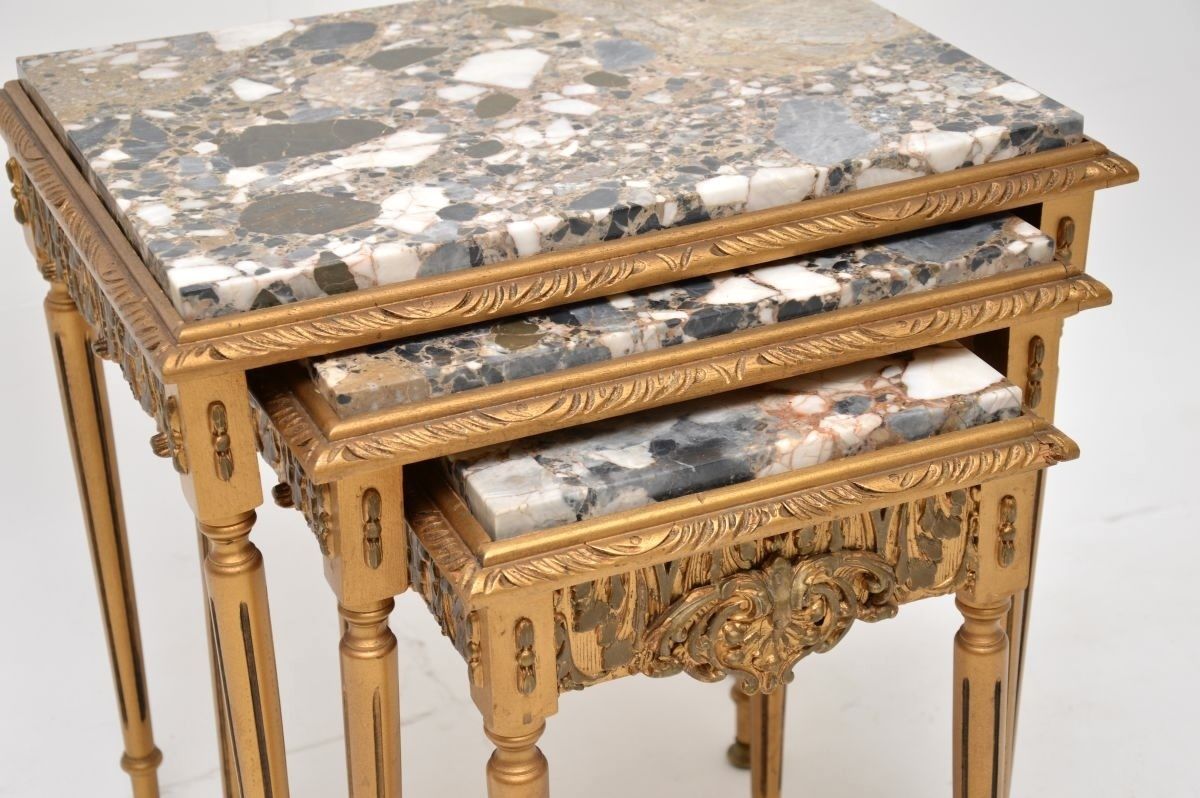 Antique French Gilt Wood Marble Top Nest Of Tables photo vinterior