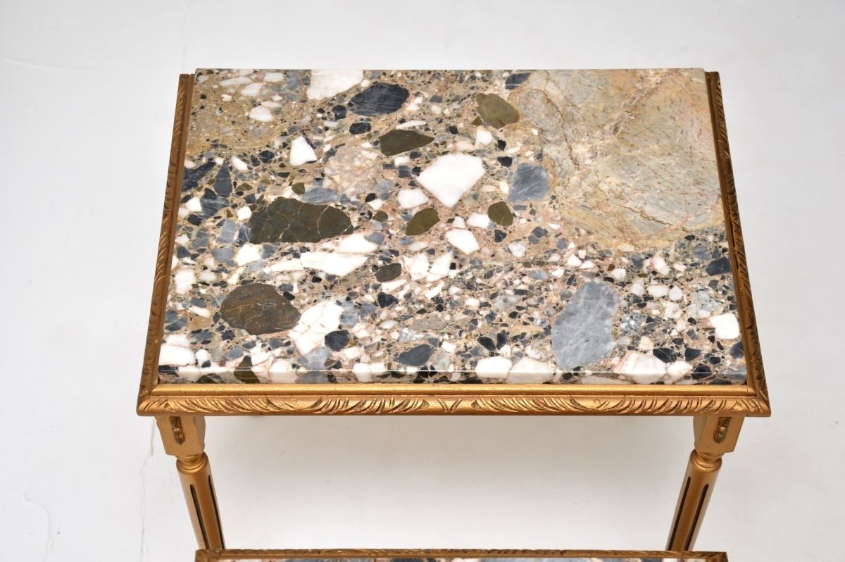 photo furniture Antique French Gilt Wood Marble Top Nest Of Tables