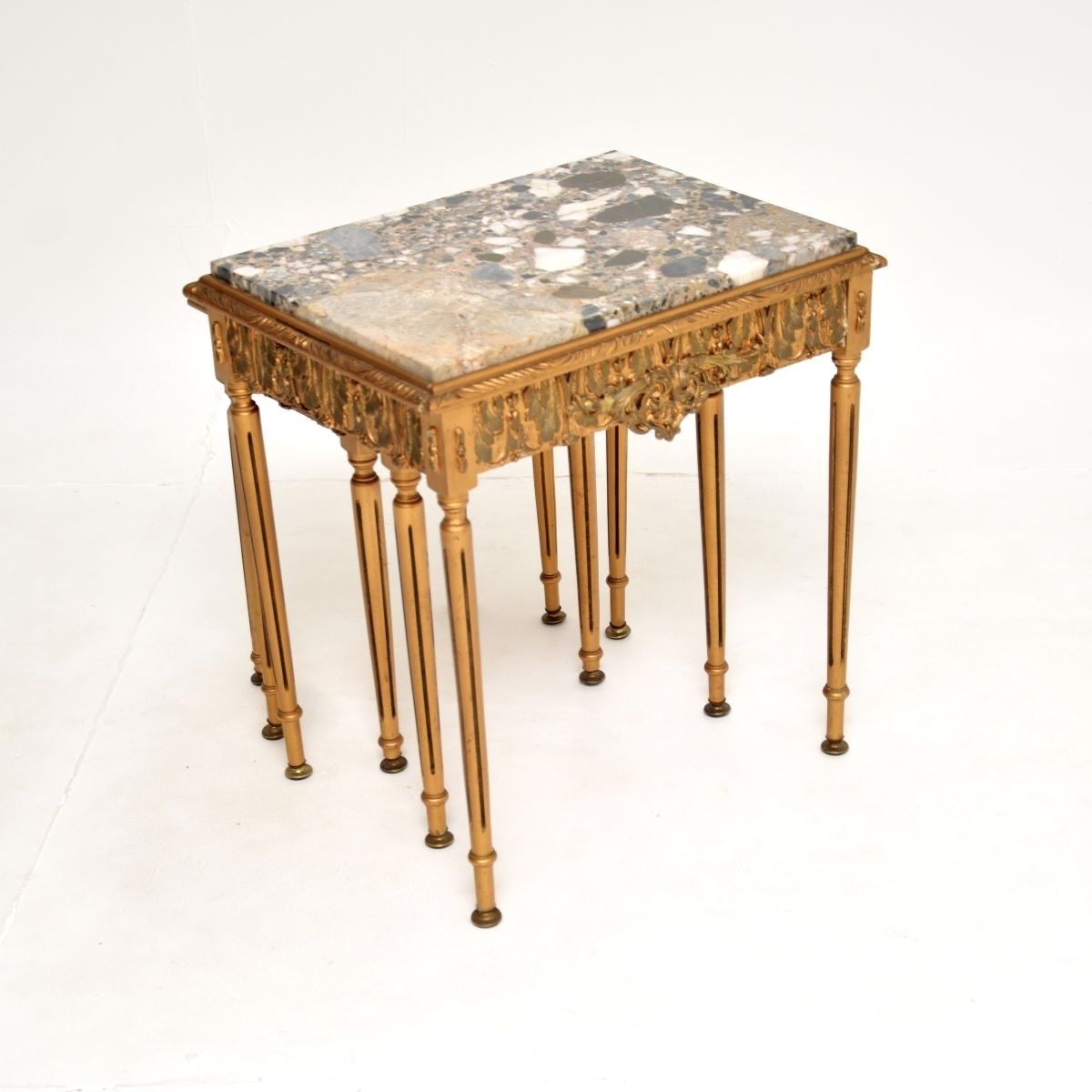 709.0 Antique French Gilt Wood Marble Top Nest Of Tables photo