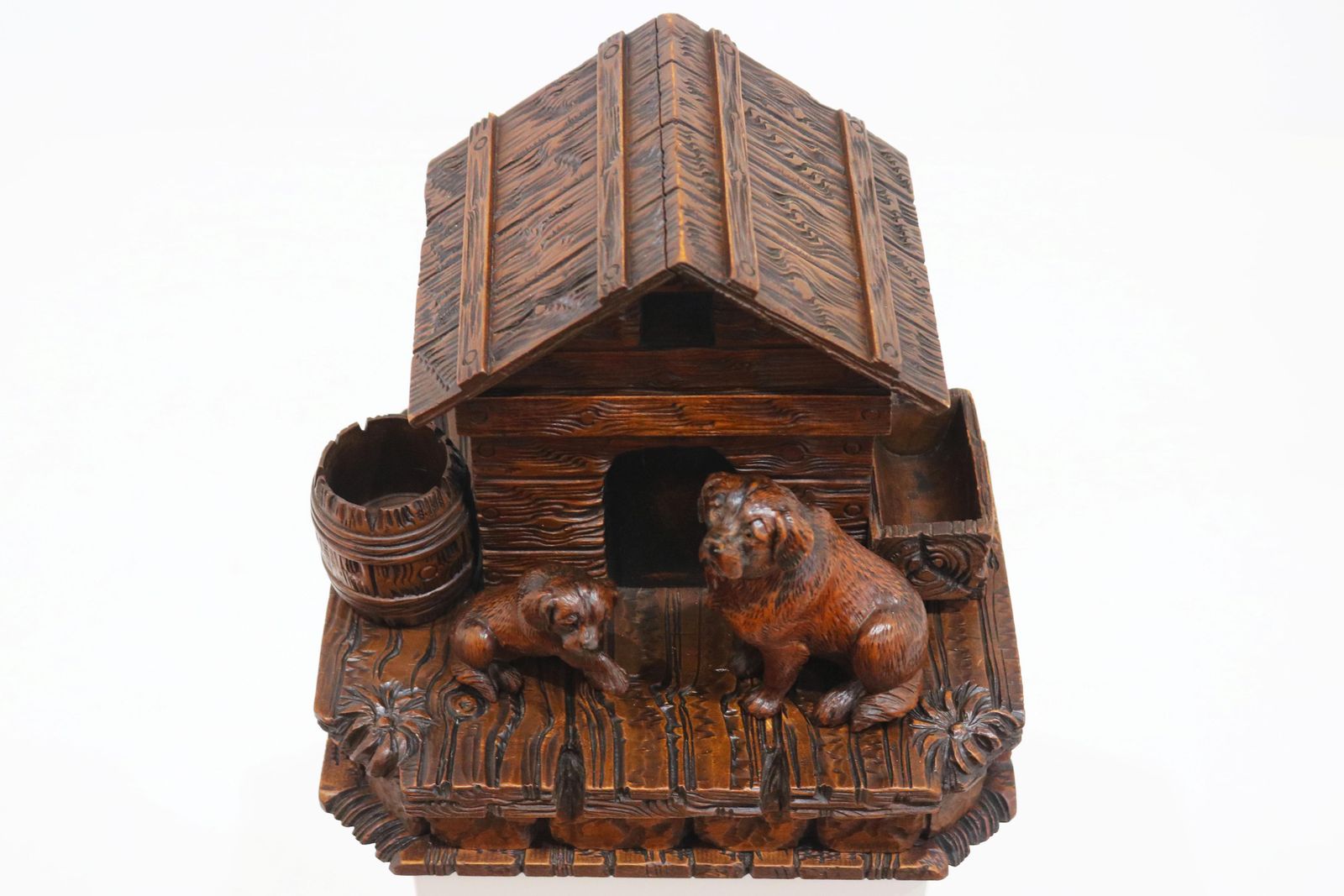 Rare Swiss Black Forest 19th Century Humidor / Tobacco Box Saint Bernard Dogs photo vinterior