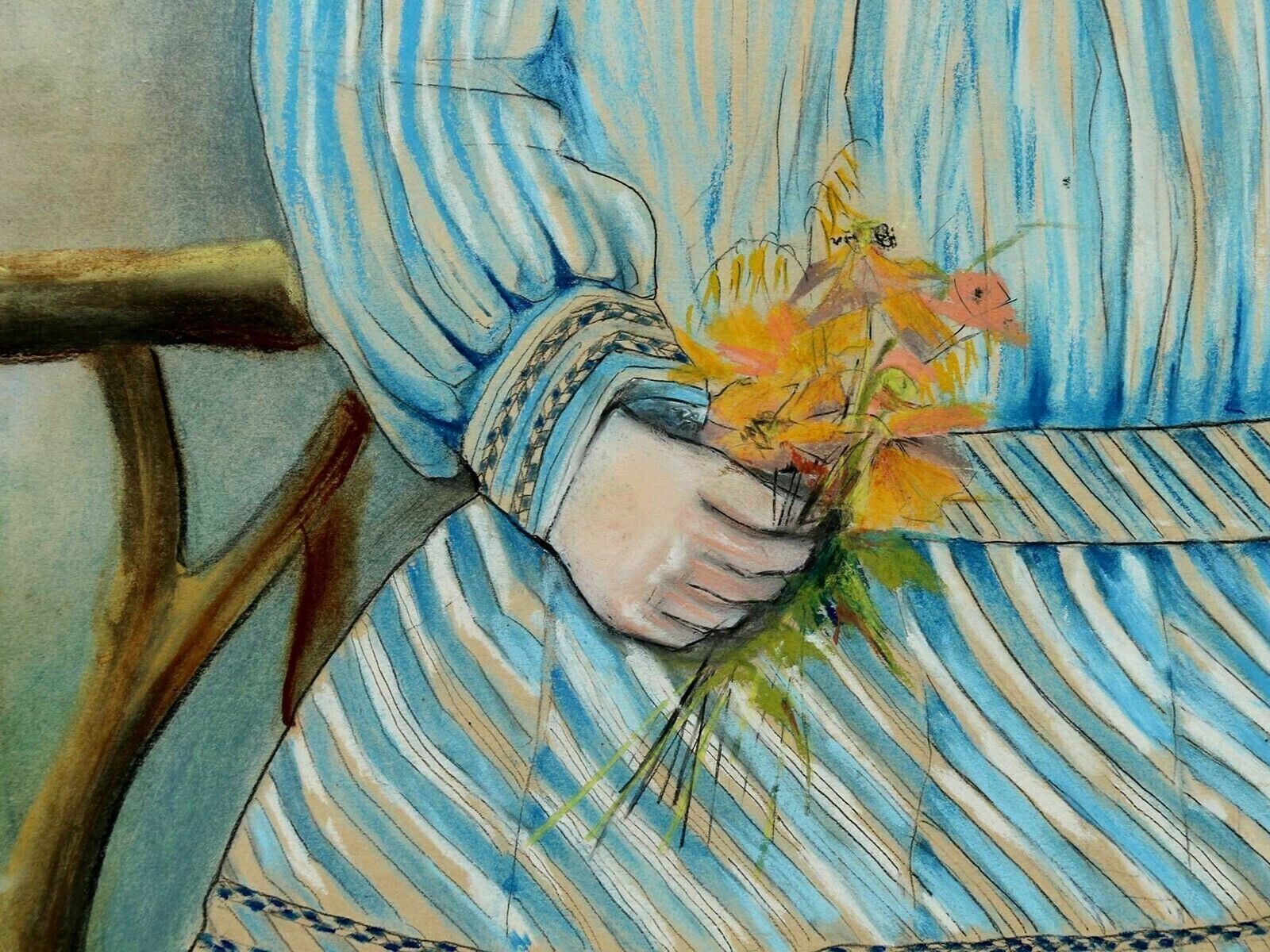 Signed 'Turn Of The Century' Naive Pastel Painting Of A Young French Girl photo for sale