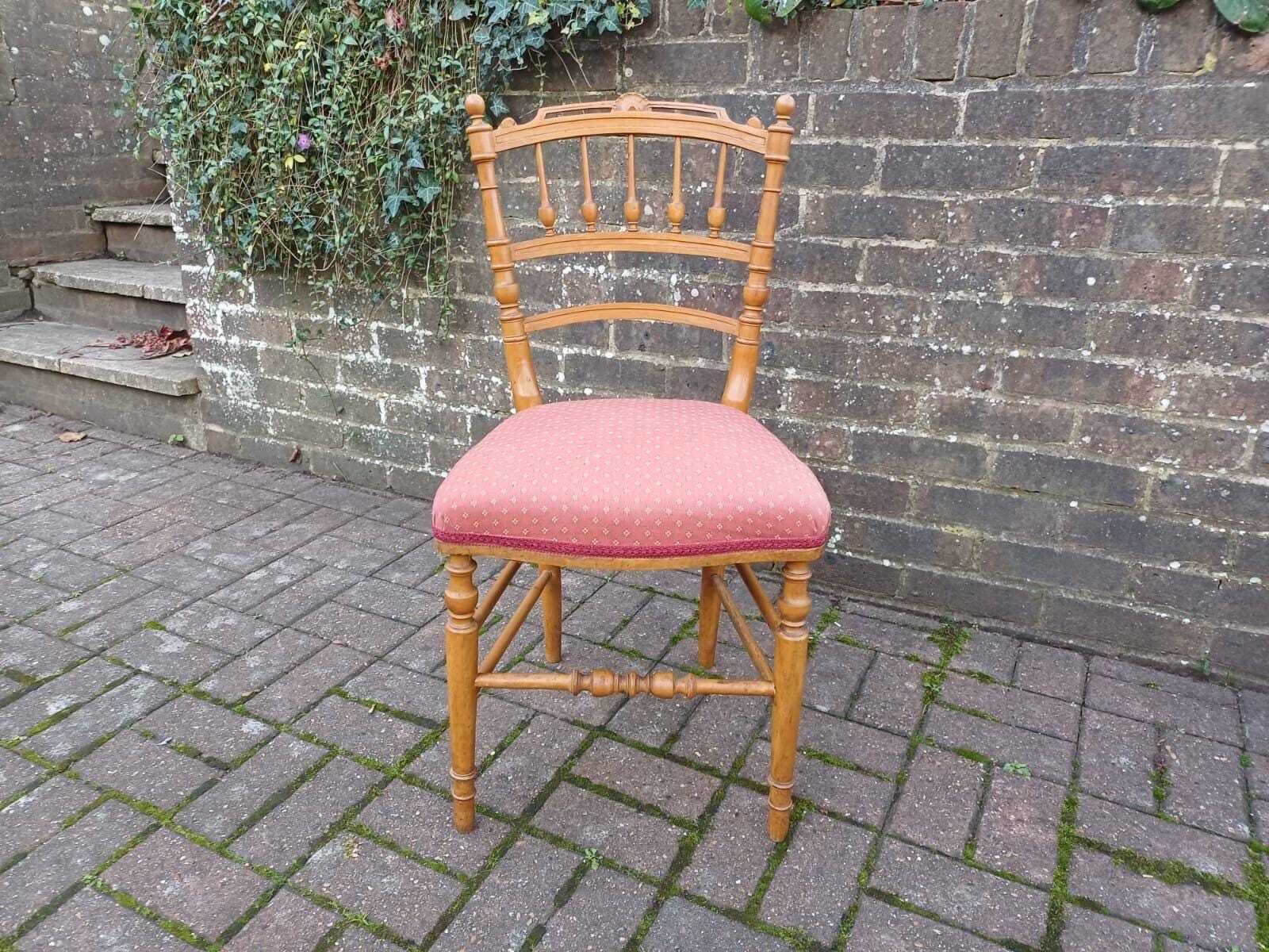 Vintage Victorian Country House Spindle Back Side Chair With Upholstered Seat photo furniture