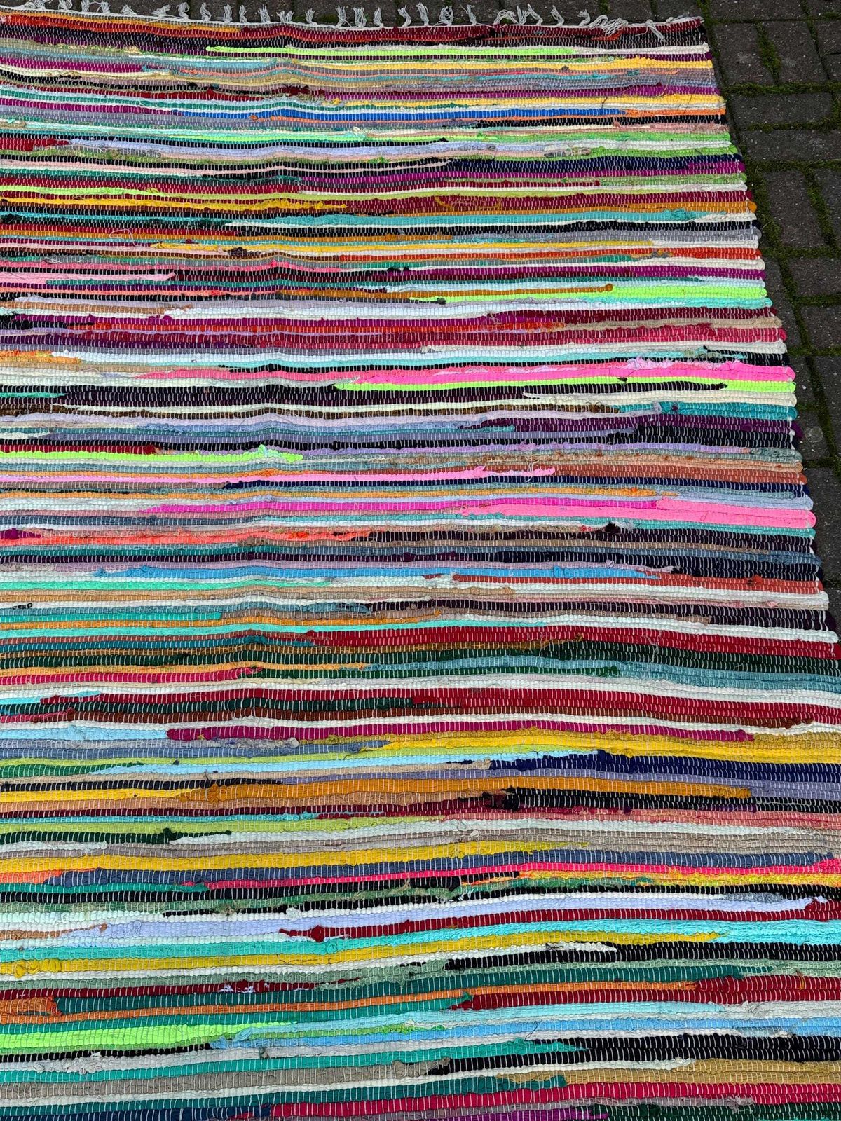 Large Handmade Multi Colour Rag Rug Vintage Boho Striped Woven Cotton Floor Mat Approx 8ft X 5ft photo vinterior