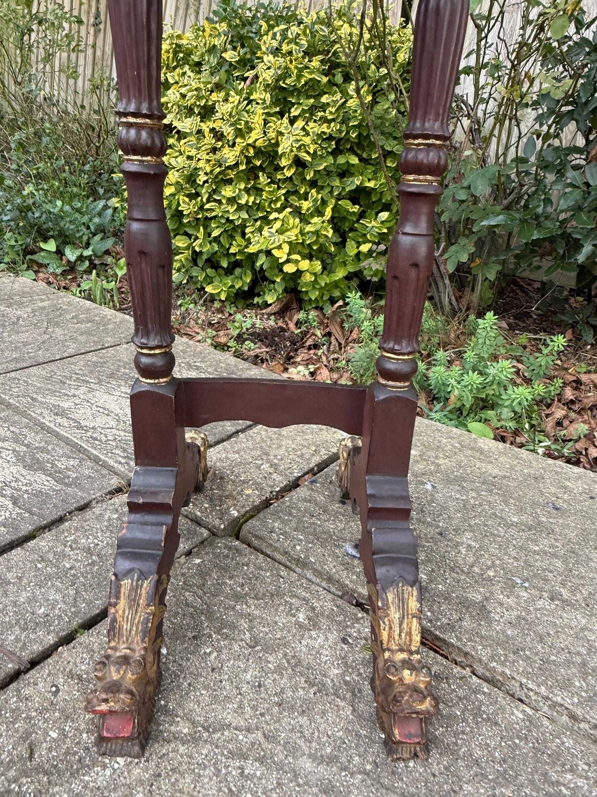 photo buy Antique Victorian Chinoiserie Plant Stand With Gilt Dragon Feet Side Table Lacquered. Oriental Design Side Table