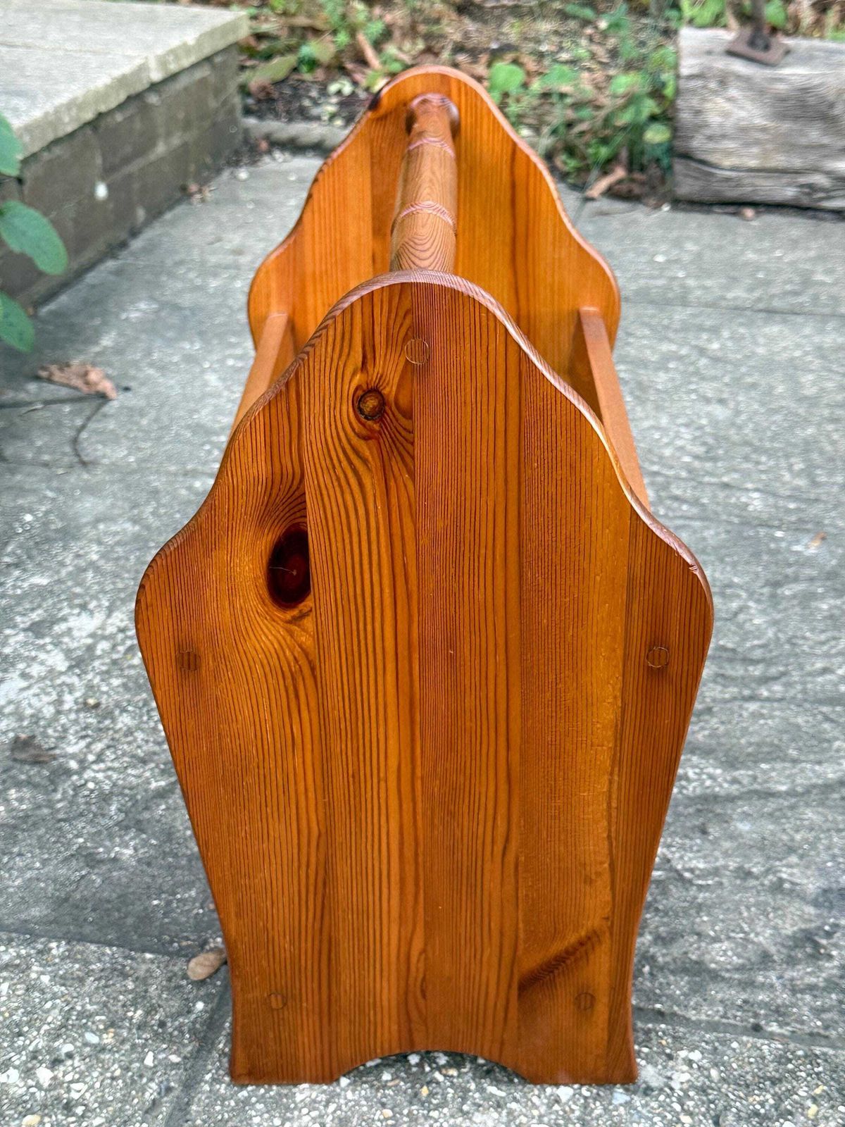 Vintage 1970s Pine Magazine Rack – Rustic Country Wooden Storage Caddy, Pine Storage Basket photo buy