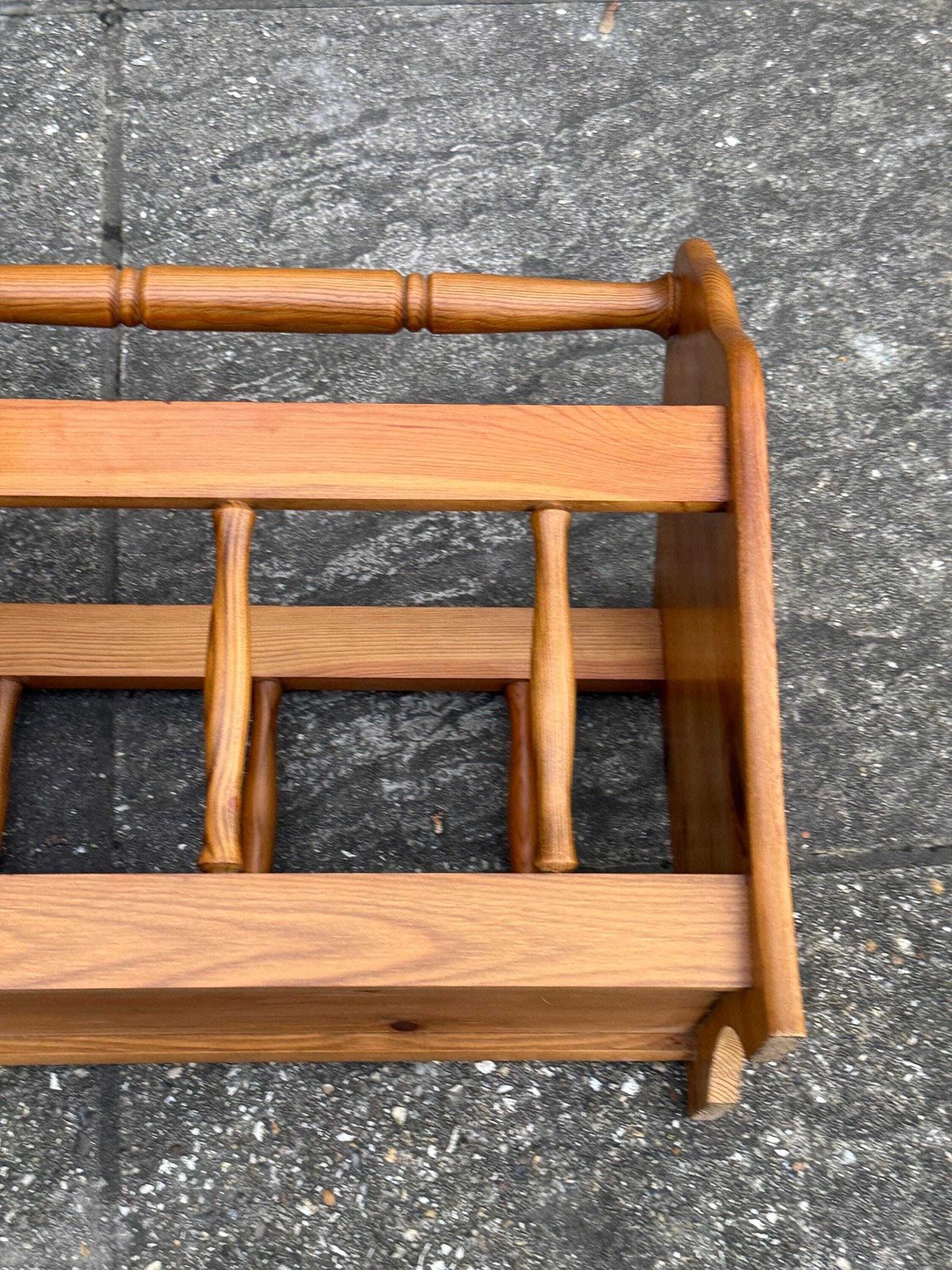 Home Decor Vintage 1970s Pine Magazine Rack – Rustic Country Wooden Storage Caddy, Pine Storage Basket photo