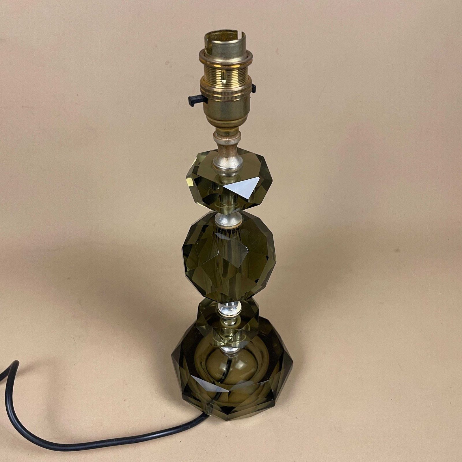 Smoked Black Cut Glass Lamp Light Bedside Table Art Deco Vintage Elegant Regency Classic Hollywood Faceted Crystal Heavy photo buy