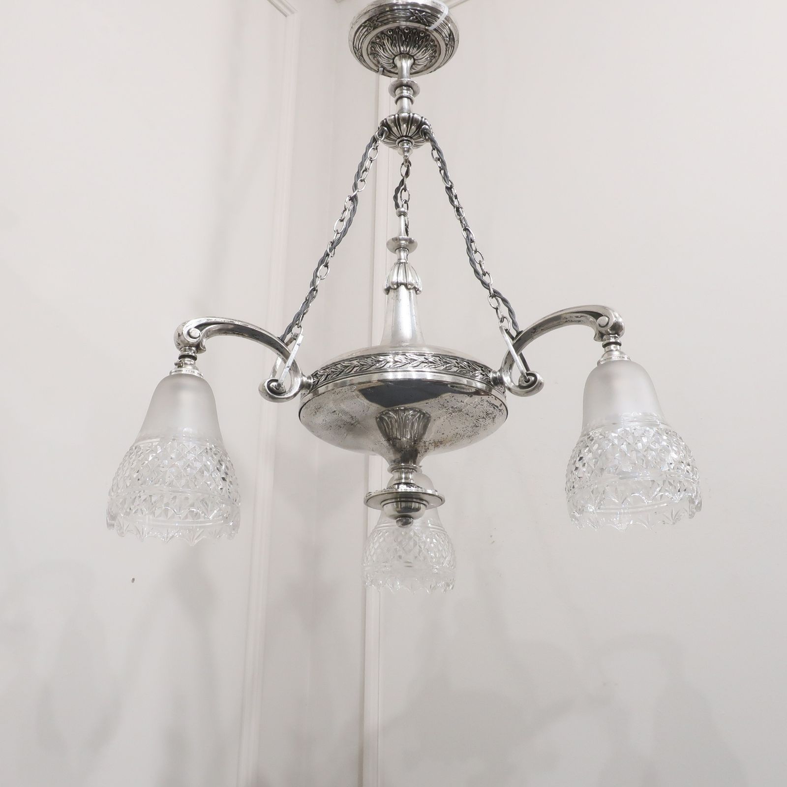 Edwardian Silver Chandelier With Crystal Glass Shades Attributed To Osler photo Lighting
