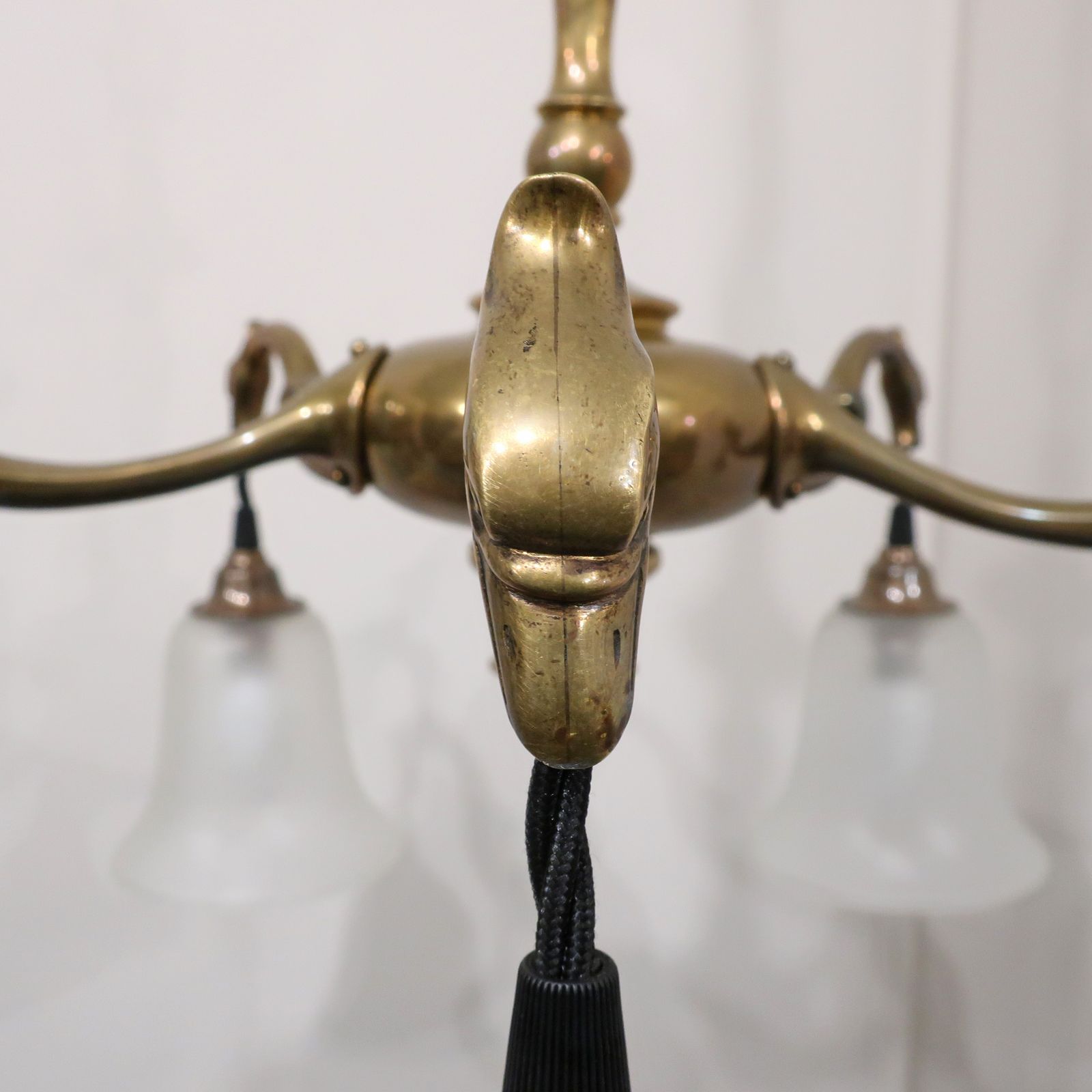 Art Nouveau Cast Bronze Chandelier With Frosted Glass Shades photo vinterior