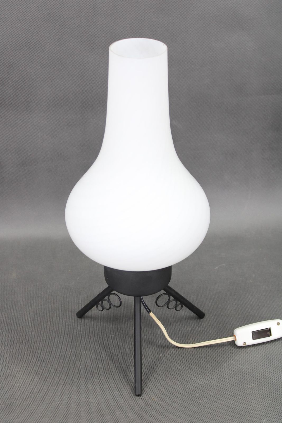 1960s Czech Mid Century Table Lamp With Sculptural Glass Shade And Metal Tripod photo Lighting