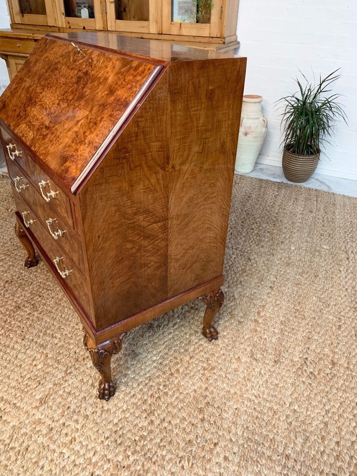 Furniture Mid Century Burr Walnut Bureau Desk By Leemings Furnishers Ltd, Halifax photo