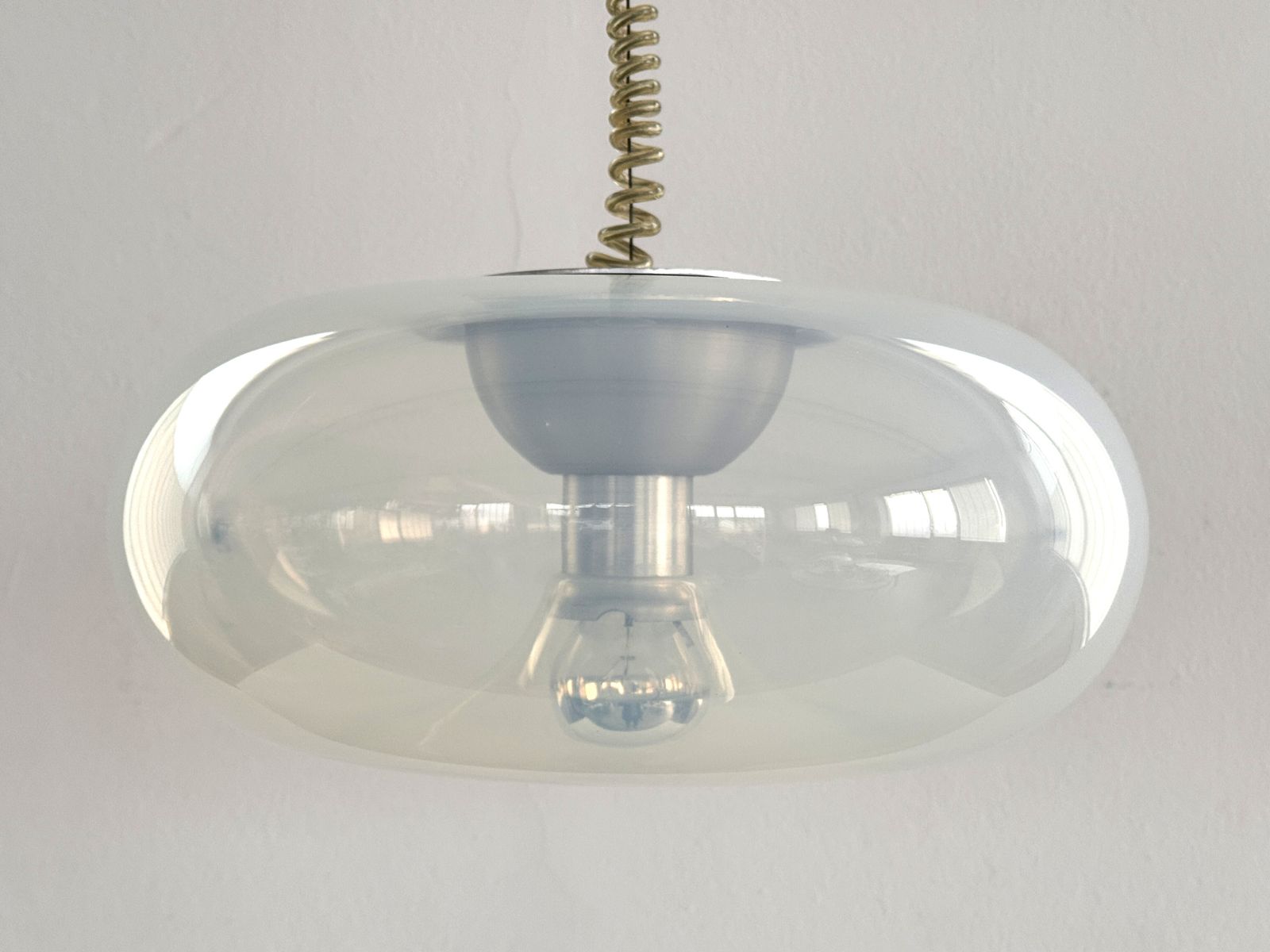 Italian Midcentury Opaline Pendant Light Medusa By Carlo Nason For Leucos, 1970s photo furniture