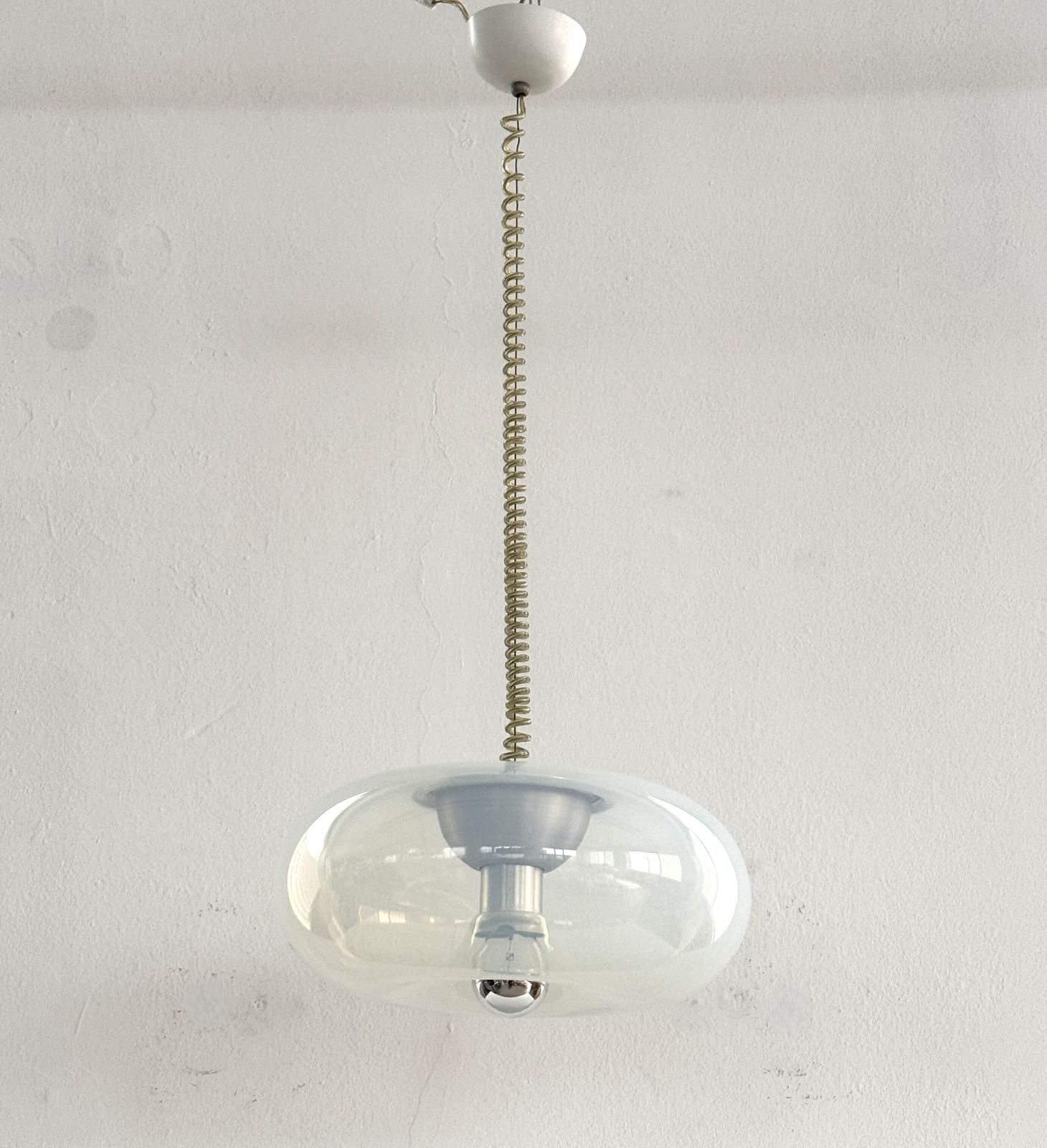 photo for sale Italian Midcentury Opaline Pendant Light Medusa By Carlo Nason For Leucos, 1970s