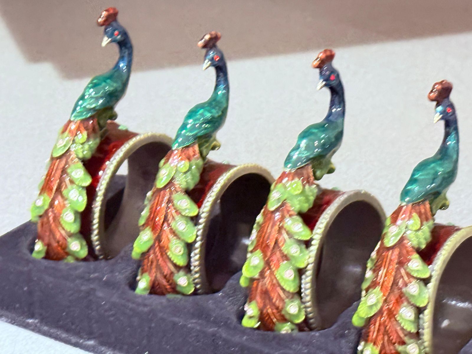 Antique Peacock Napkin Rings & Jewl Set Of 4, Exotic Luxury Dining Accents photo Home Decor