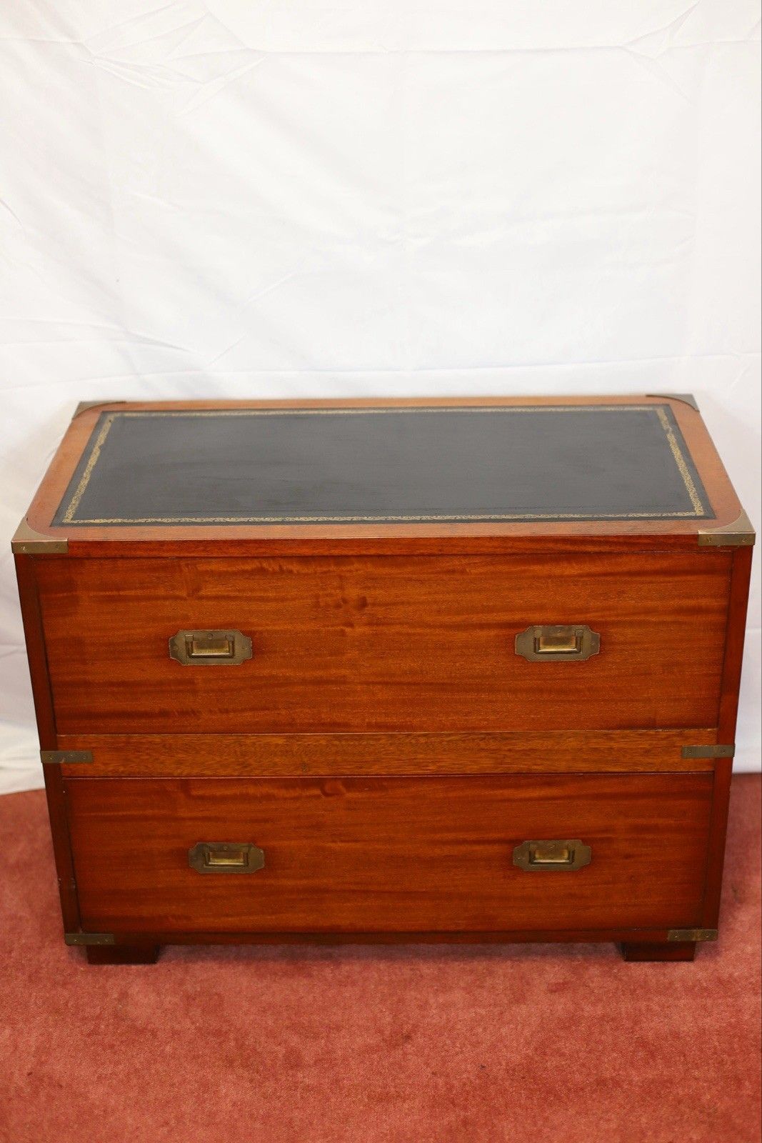 Lovely Military Campaign Style  Leather Top Two Drawers Chest photo furniture