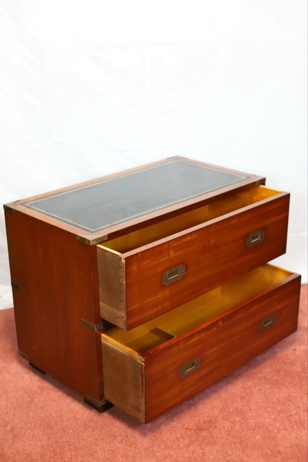 Lovely Military Campaign Style  Leather Top Two Drawers Chest photo Furniture