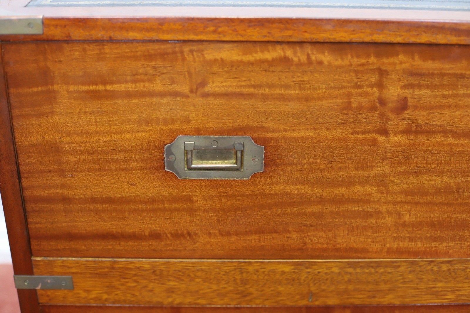 photo for sale Lovely Military Campaign Style  Leather Top Two Drawers Chest