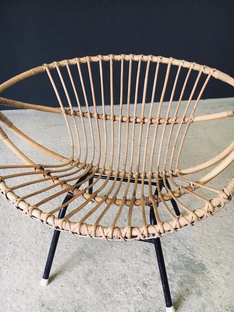 Mid Century Modern Design Bamboo Lounge Chair, Frankrijk, Ca. Jaren 1950 photo vintage