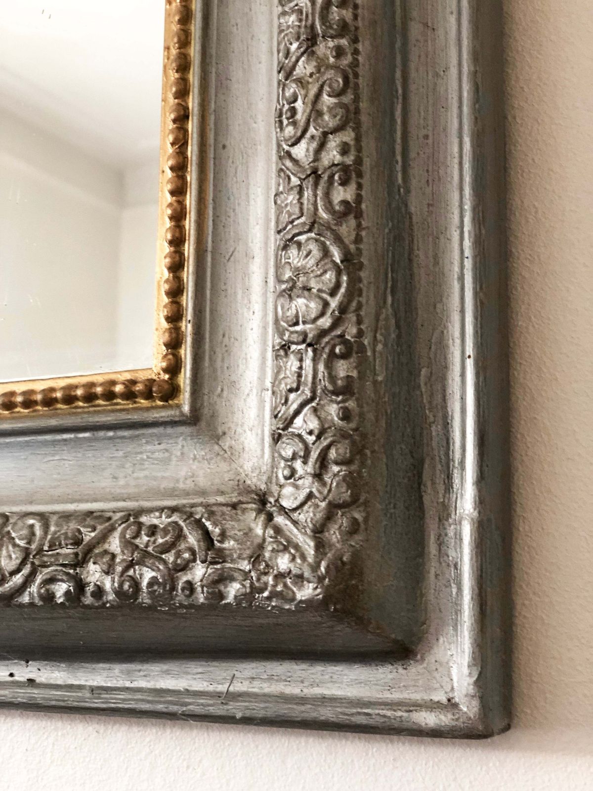 Antique French Louis Philippe Mirror – Grey And Gold, Late 19th Century photo 695.0