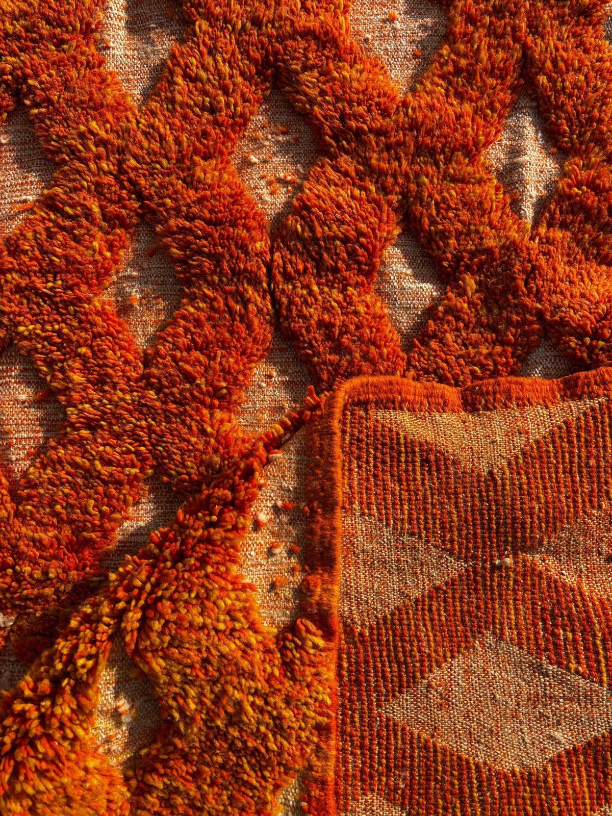 Orange Moroccan Wool Rug 250x250 Cm – Handmade Geometric Rug – Contemporary Berber Carpet – Custom Wool Area Rug – Moroccan Beni Ourain Rug photo for sale