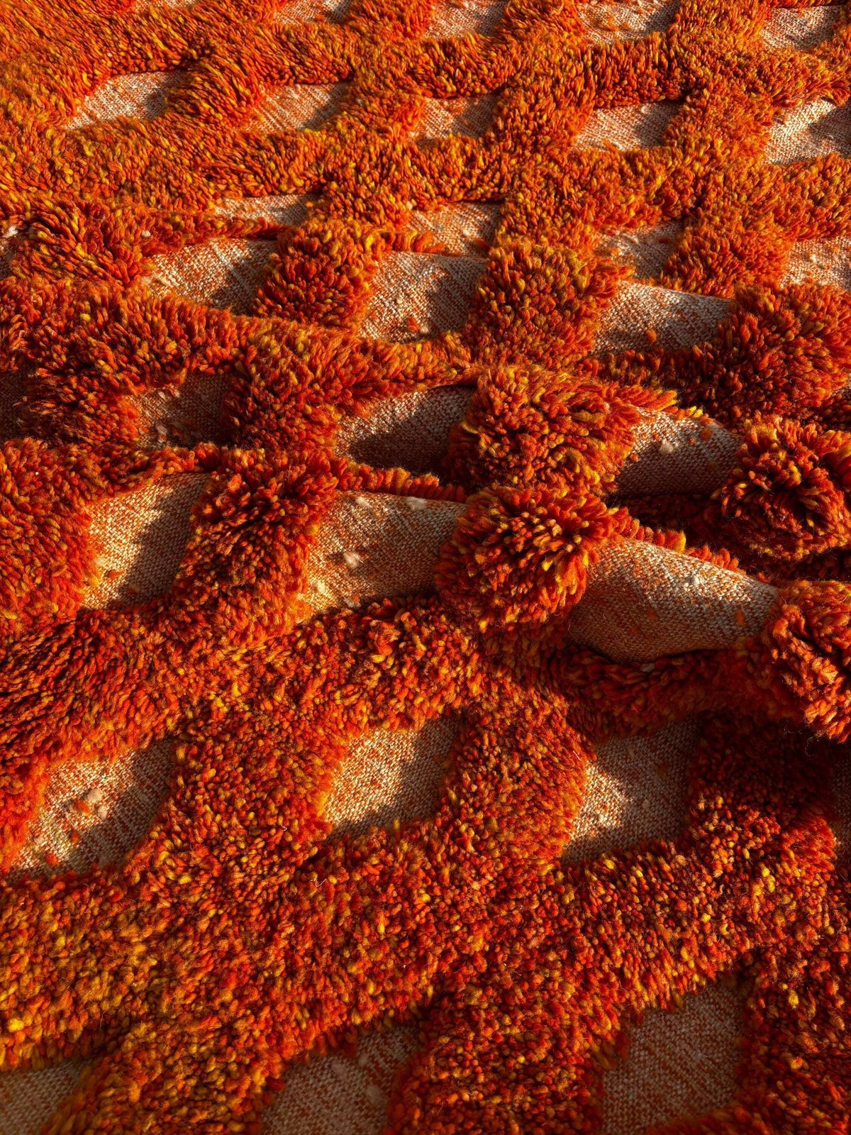 photo furniture Orange Moroccan Wool Rug 250x250 Cm – Handmade Geometric Rug – Contemporary Berber Carpet – Custom Wool Area Rug – Moroccan Beni Ourain Rug