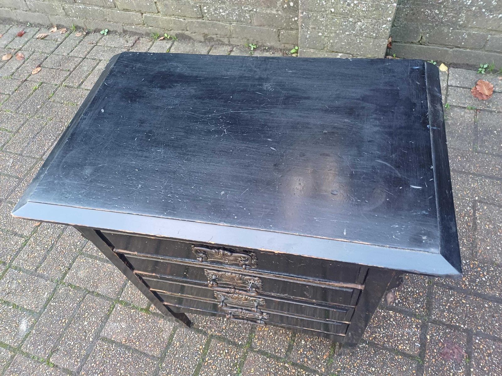 Vintage Black Painted Music Chest, 1910s Sheet Music Cabinet With Ornate Handles, Tall Narrow Storage, Antique Storage Solution Papers Etc photo for sale
