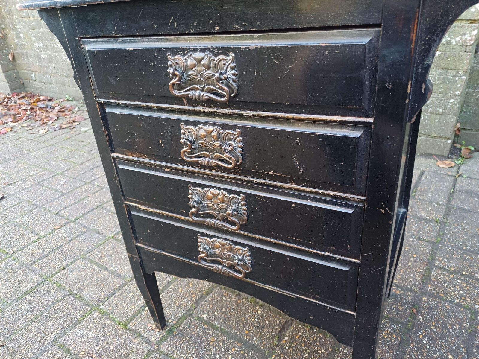 Vintage Black Painted Music Chest, 1910s Sheet Music Cabinet With Ornate Handles, Tall Narrow Storage, Antique Storage Solution Papers Etc photo buy