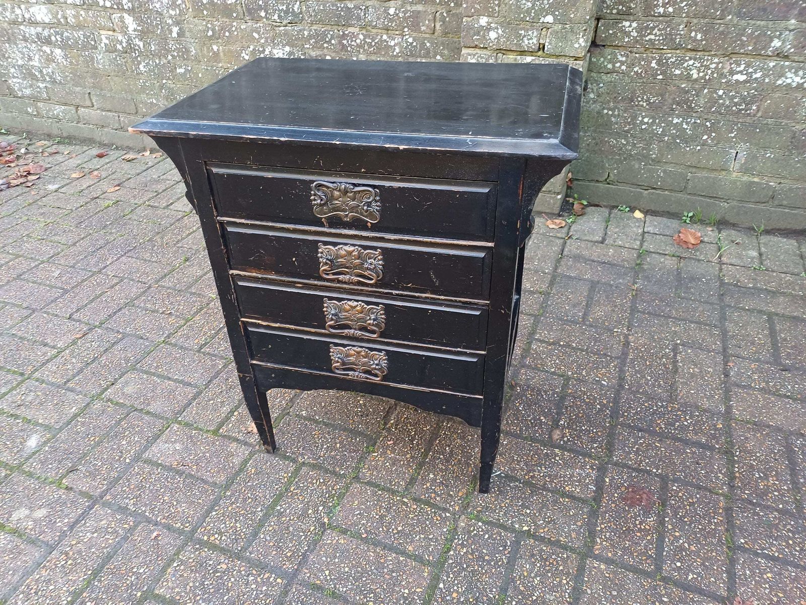 Furniture Vintage Black Painted Music Chest, 1910s Sheet Music Cabinet With Ornate Handles, Tall Narrow Storage, Antique Storage Solution Papers Etc photo