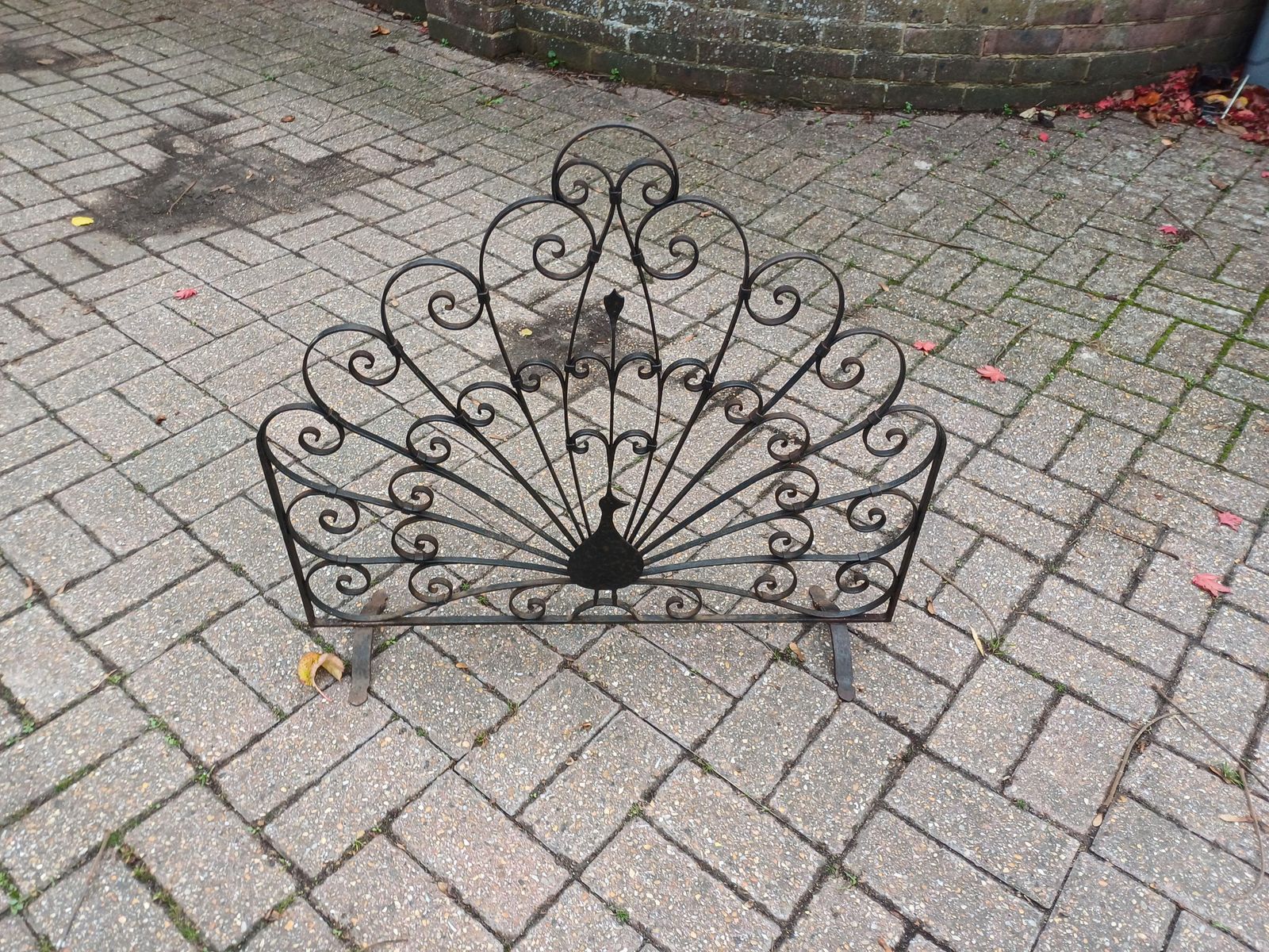 Vintage Wrought Iron Peacock Fire Screen Antique Art Deco Style Fan Guard Ornate Ironwork Fireside Decor, Hearth Accessory Fireplace