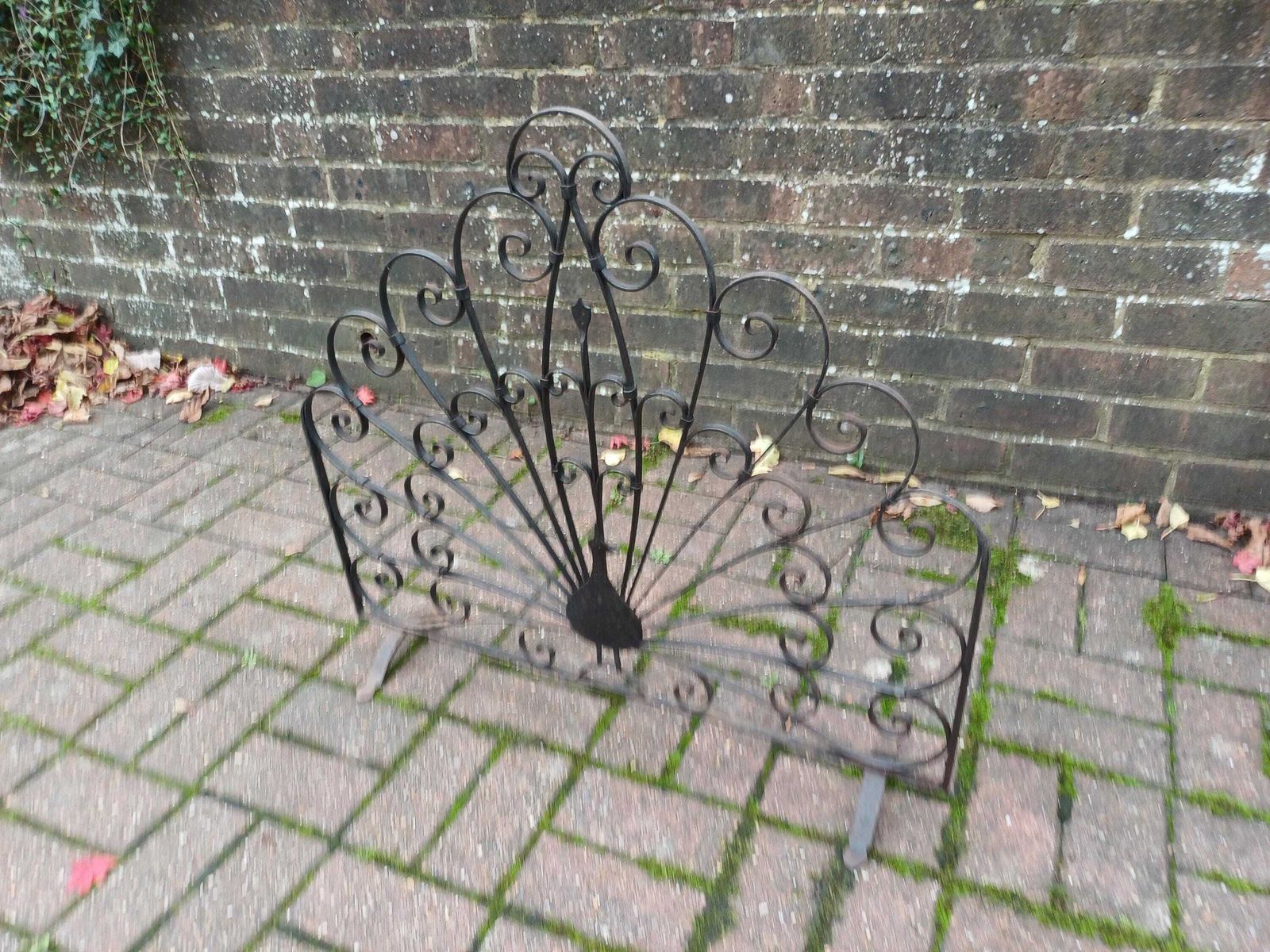 Vintage Wrought Iron Peacock Fire Screen Antique Art Deco Style Fan Guard Ornate Ironwork Fireside Decor, Hearth Accessory Fireplace photo Home Fixtures