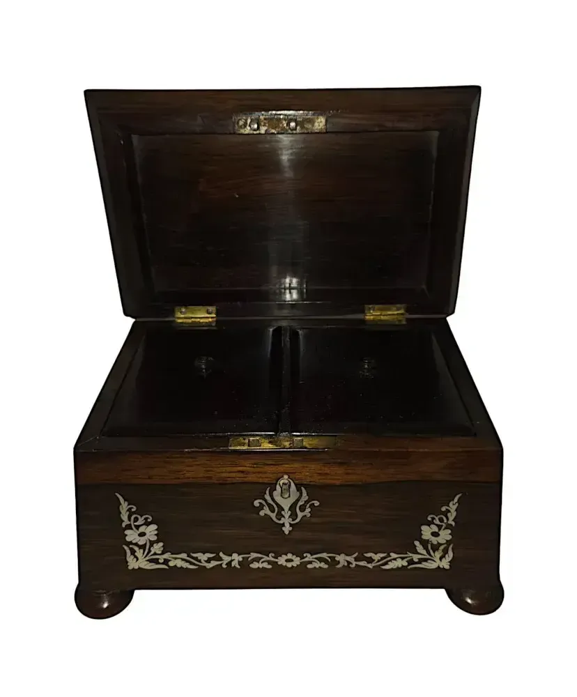 A Gorgeous Early 19th Century Regency Rosewood Small Teapoy Or Jewellery Box Inlaid With Mother Of Pearl photo furniture