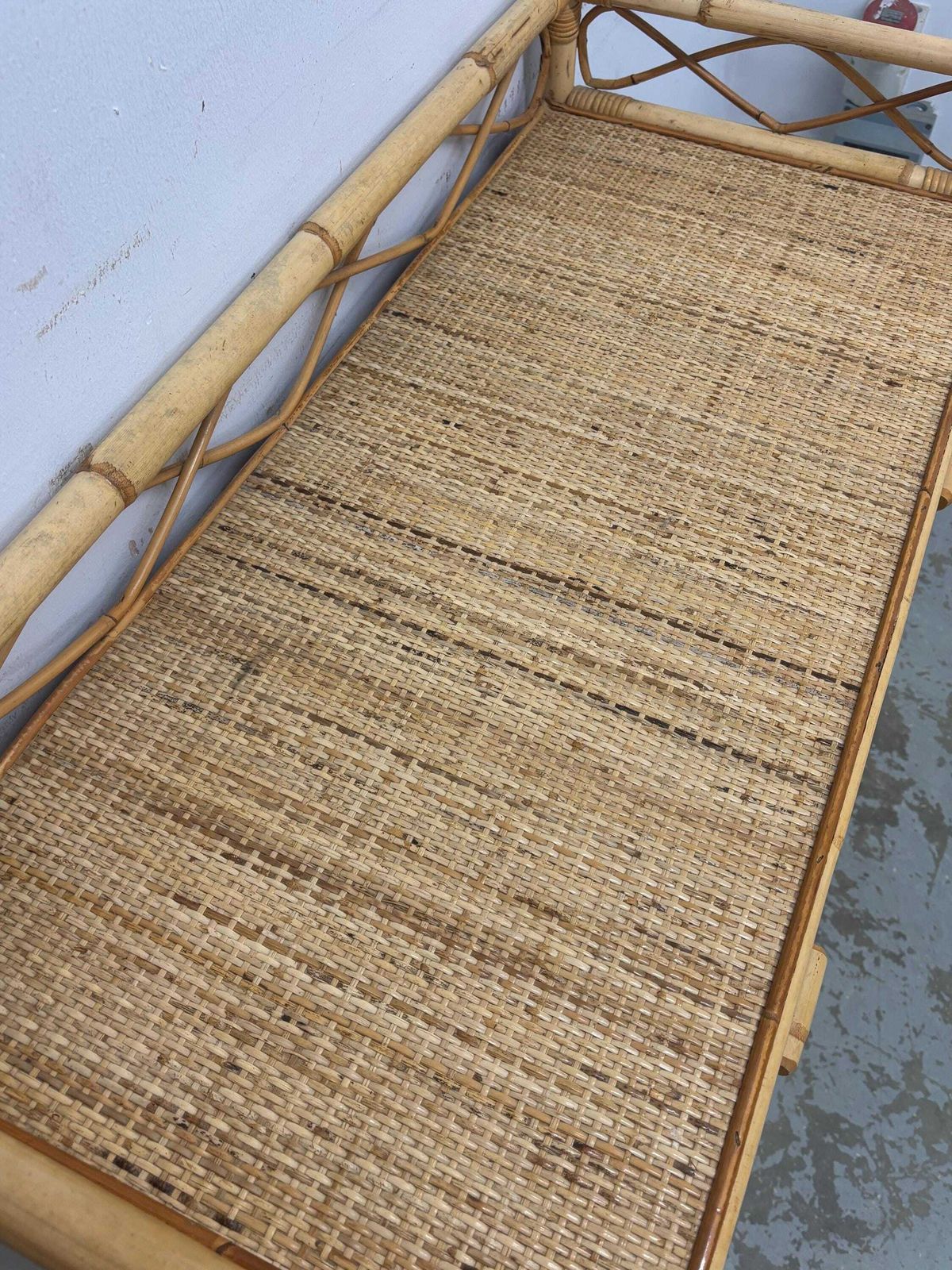 345.0 Vintage Bamboo Rattan Console / Dressing Table With Drawers, Boho Woven Cane Table, Natural Coastal Furniture, Lightweight Hall Table photo